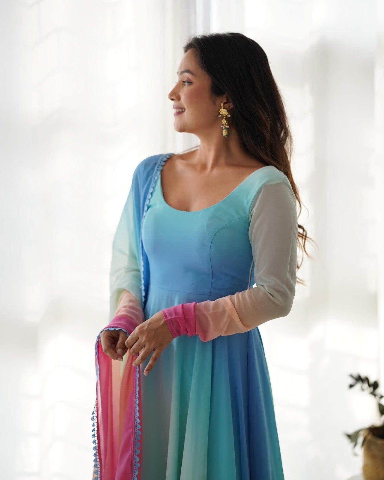 Rainbow Colour Anarkali Gowns