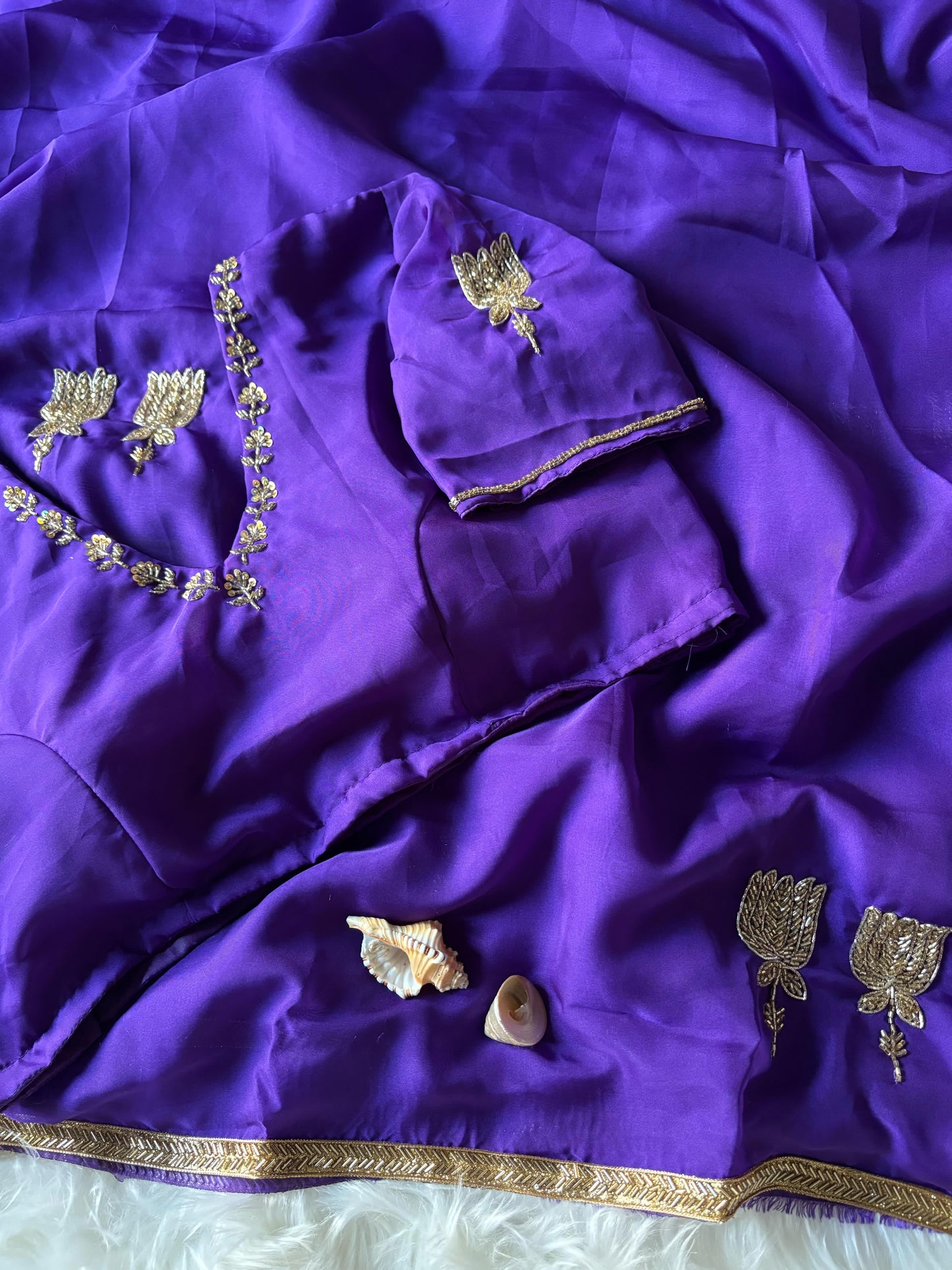 Celebrity Inspired Handcrafted saree with stitched blouse Luxe