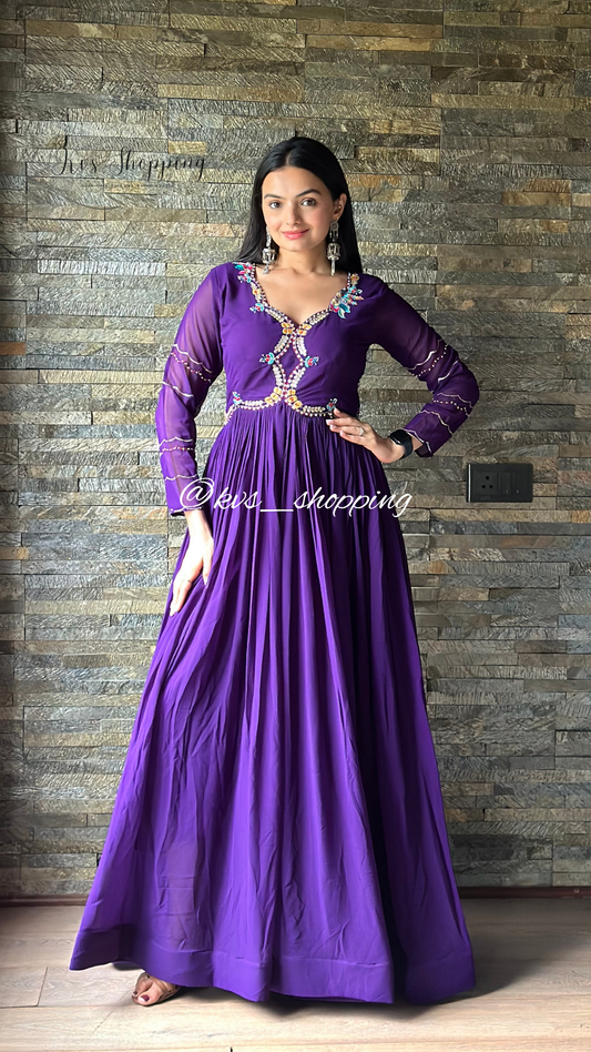 Georgette Colourful embroidery Party Full Gown