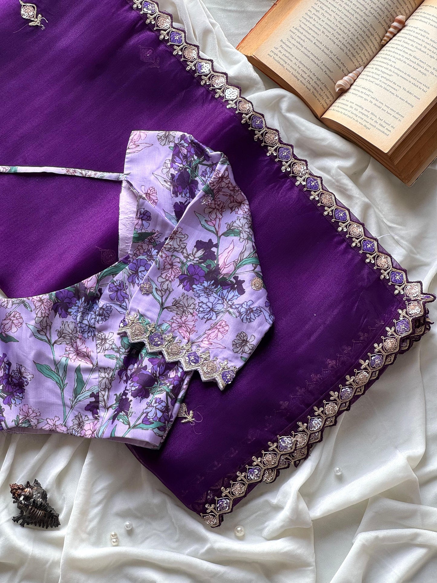 Luxe Premium tissue silk saree with coding work & multi colour sequence With Stitched Blouse