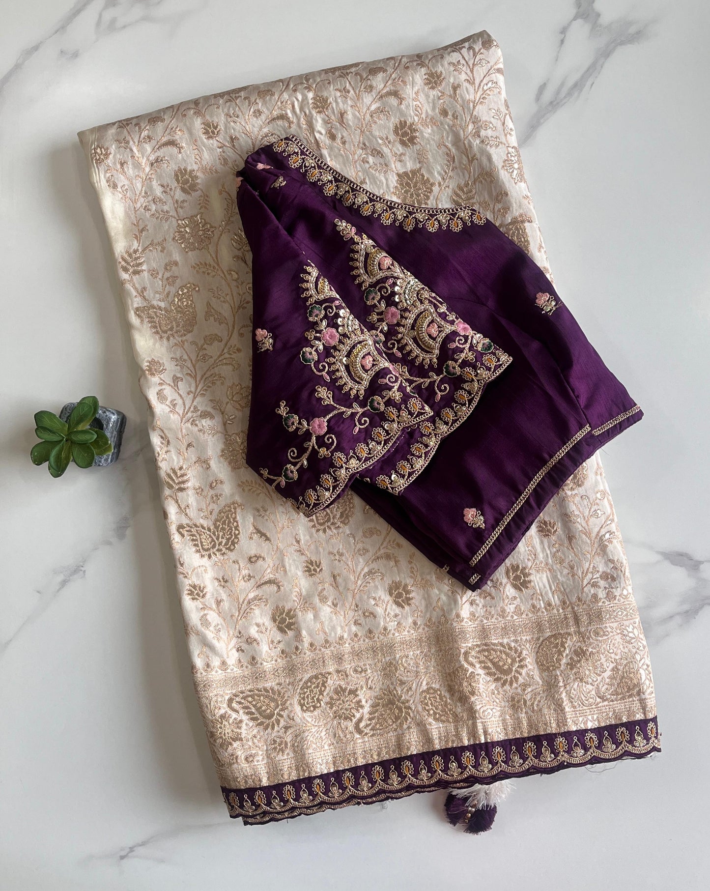 Luxe Banarasi saree with stitched blouse