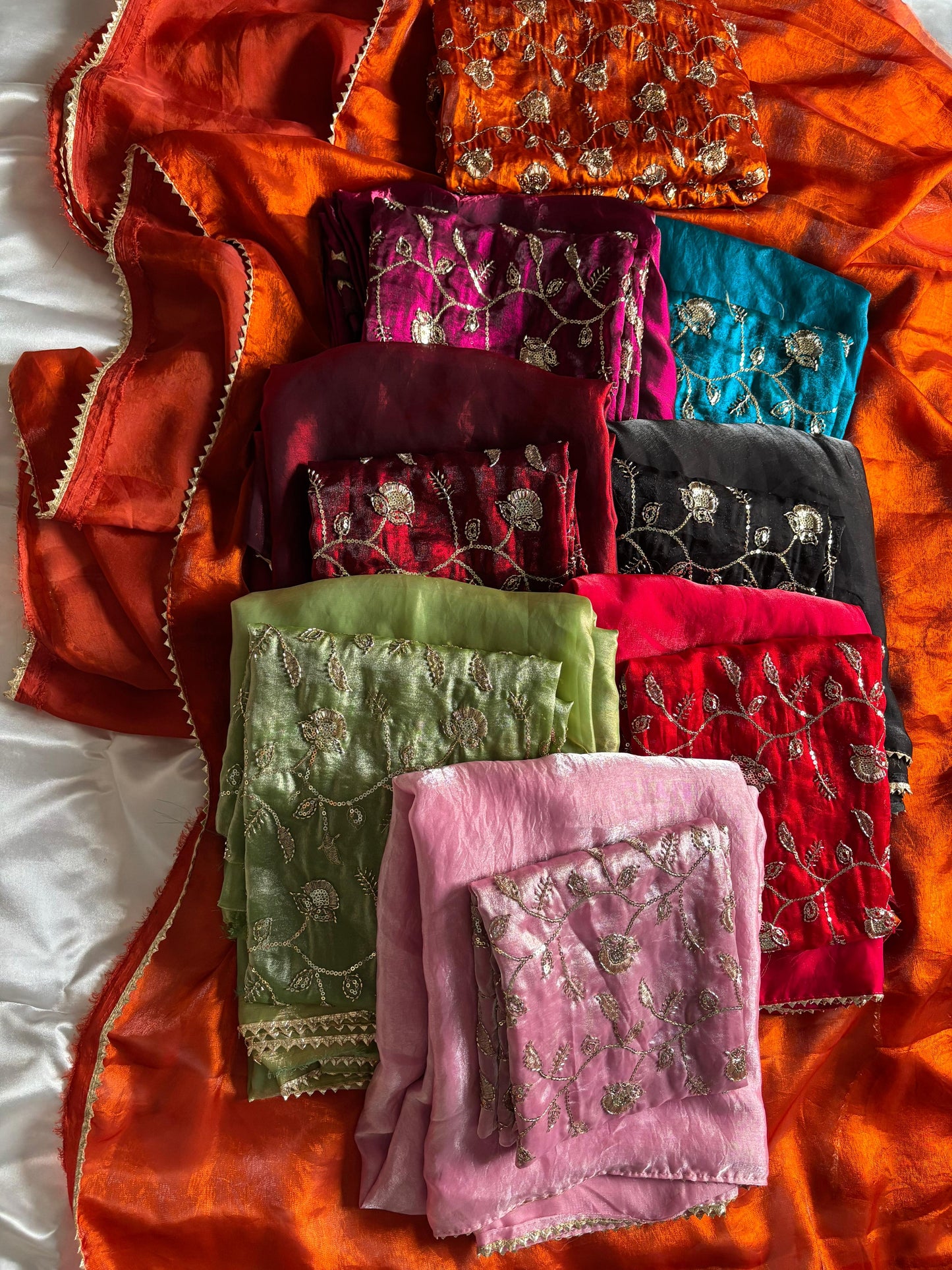 Rust Orange Desginer saree with Stitched Blouse Instgram best seller