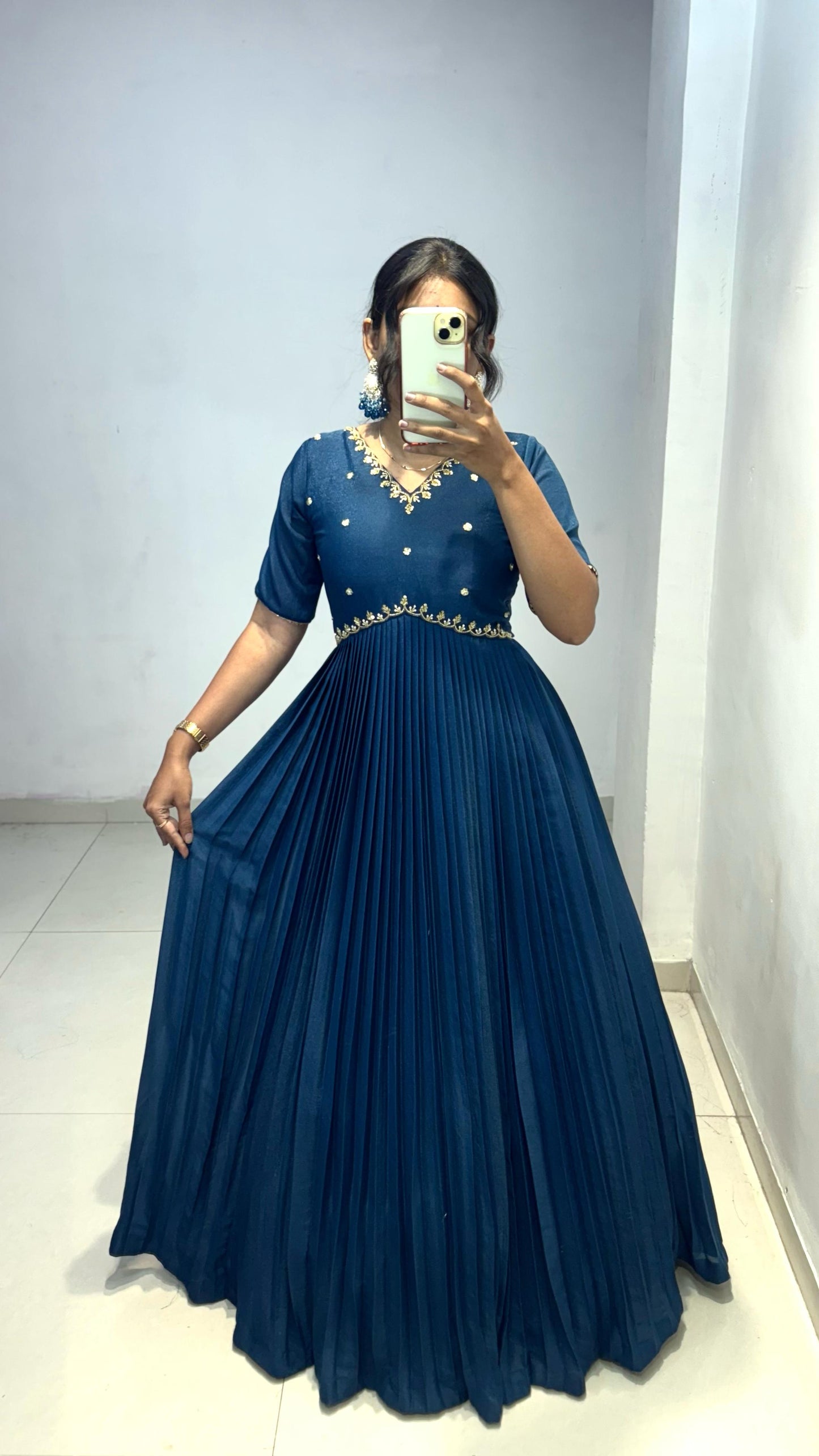 Georgette Maggam Work Gown with Dupatta ✨