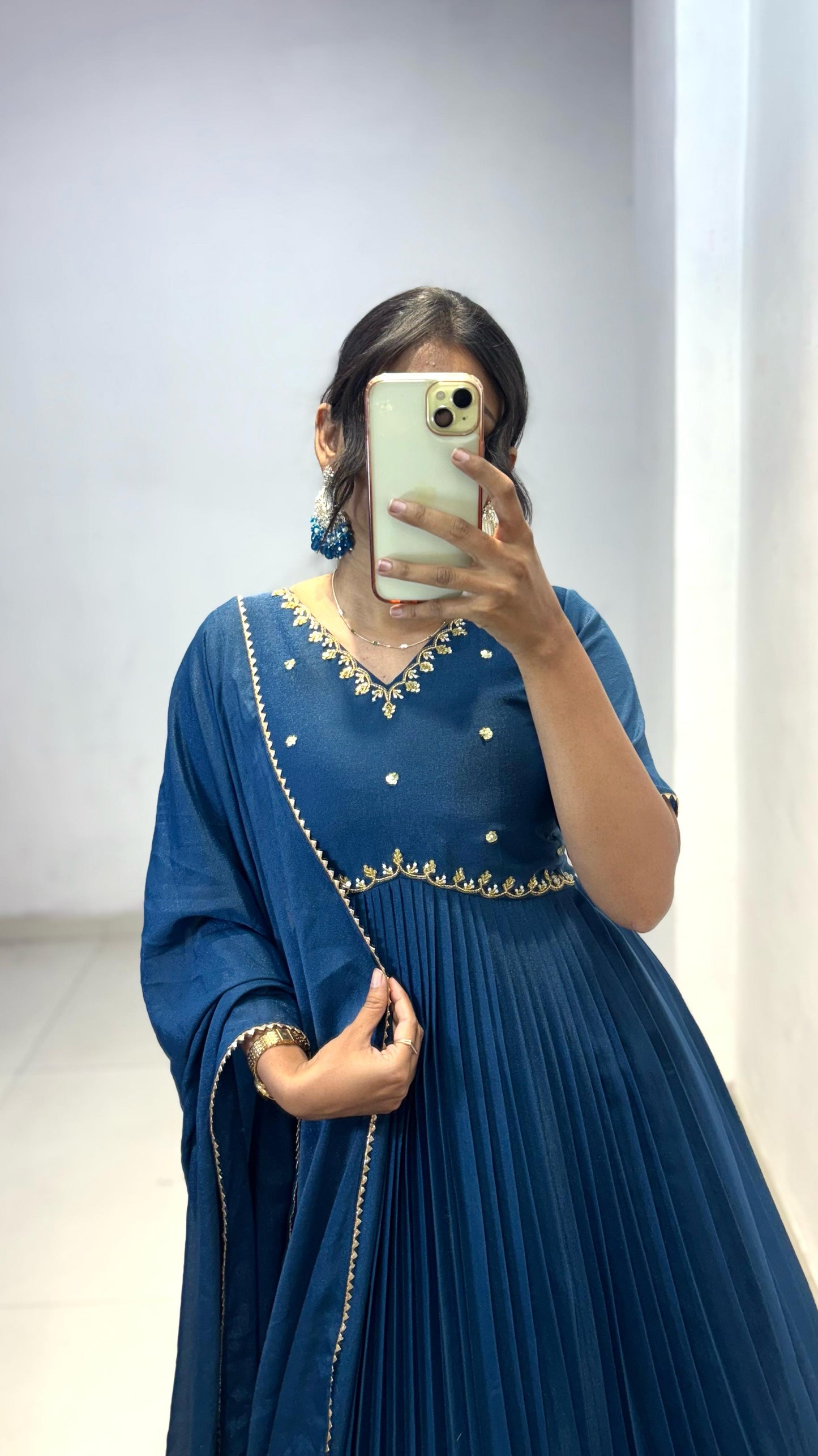 Georgette Maggam Work Gown with Dupatta ✨