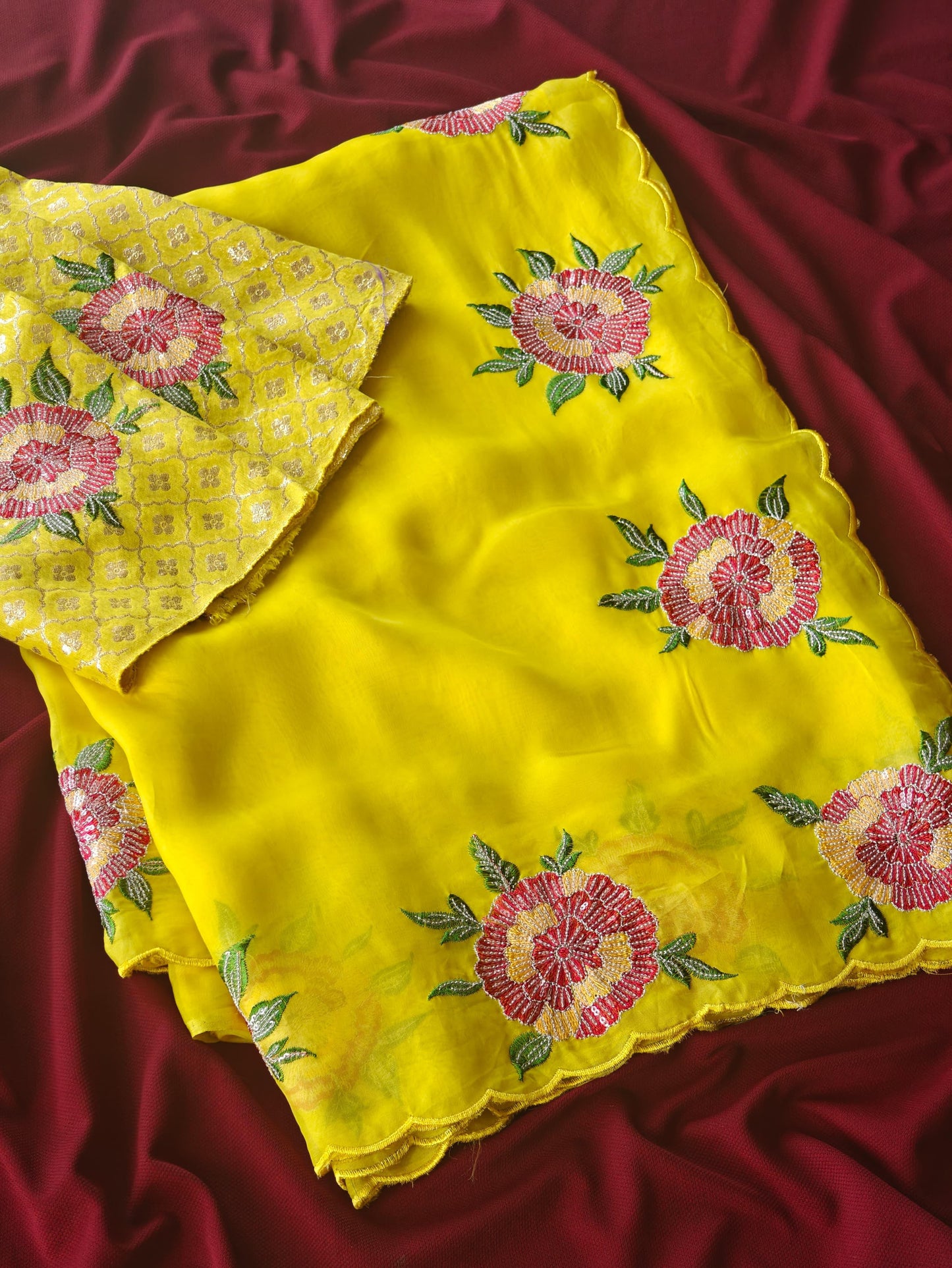 Pure Oraganza Floral Embroidery luxe Saree