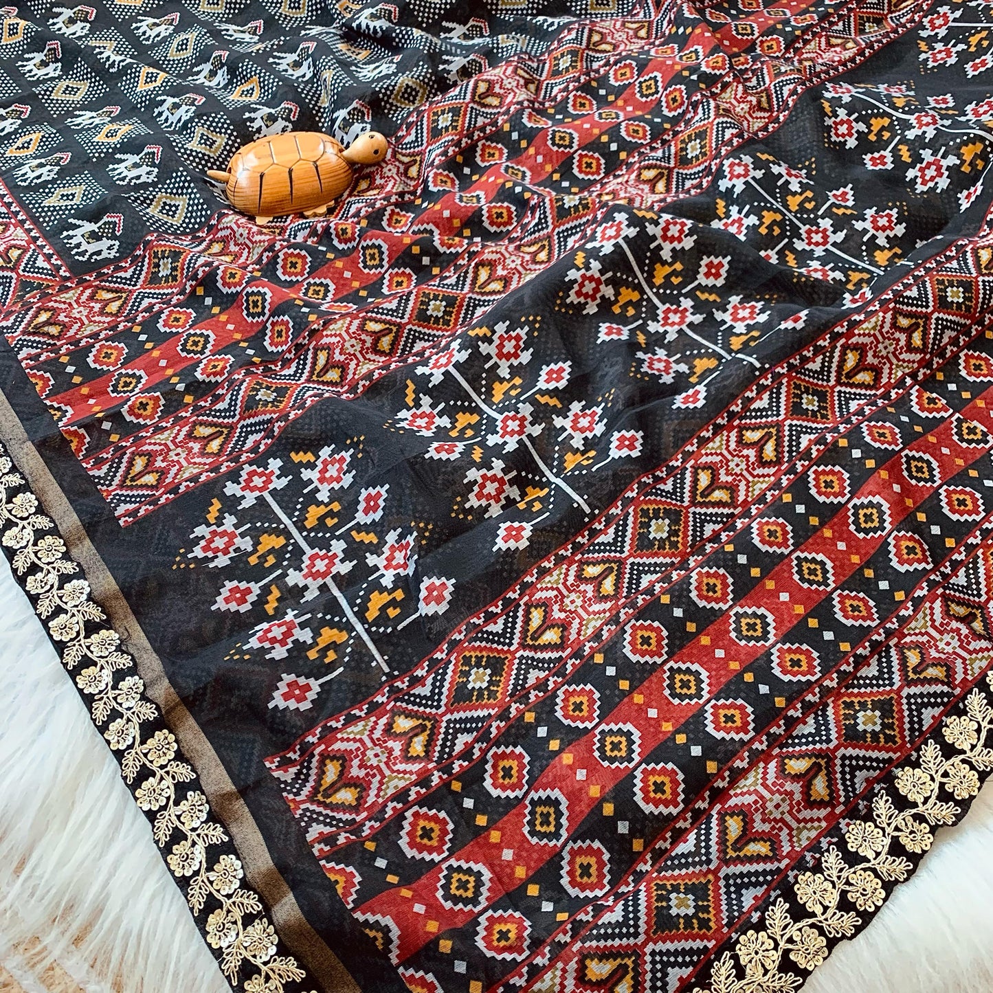Ikkat Lenin saree with stitched Blouse