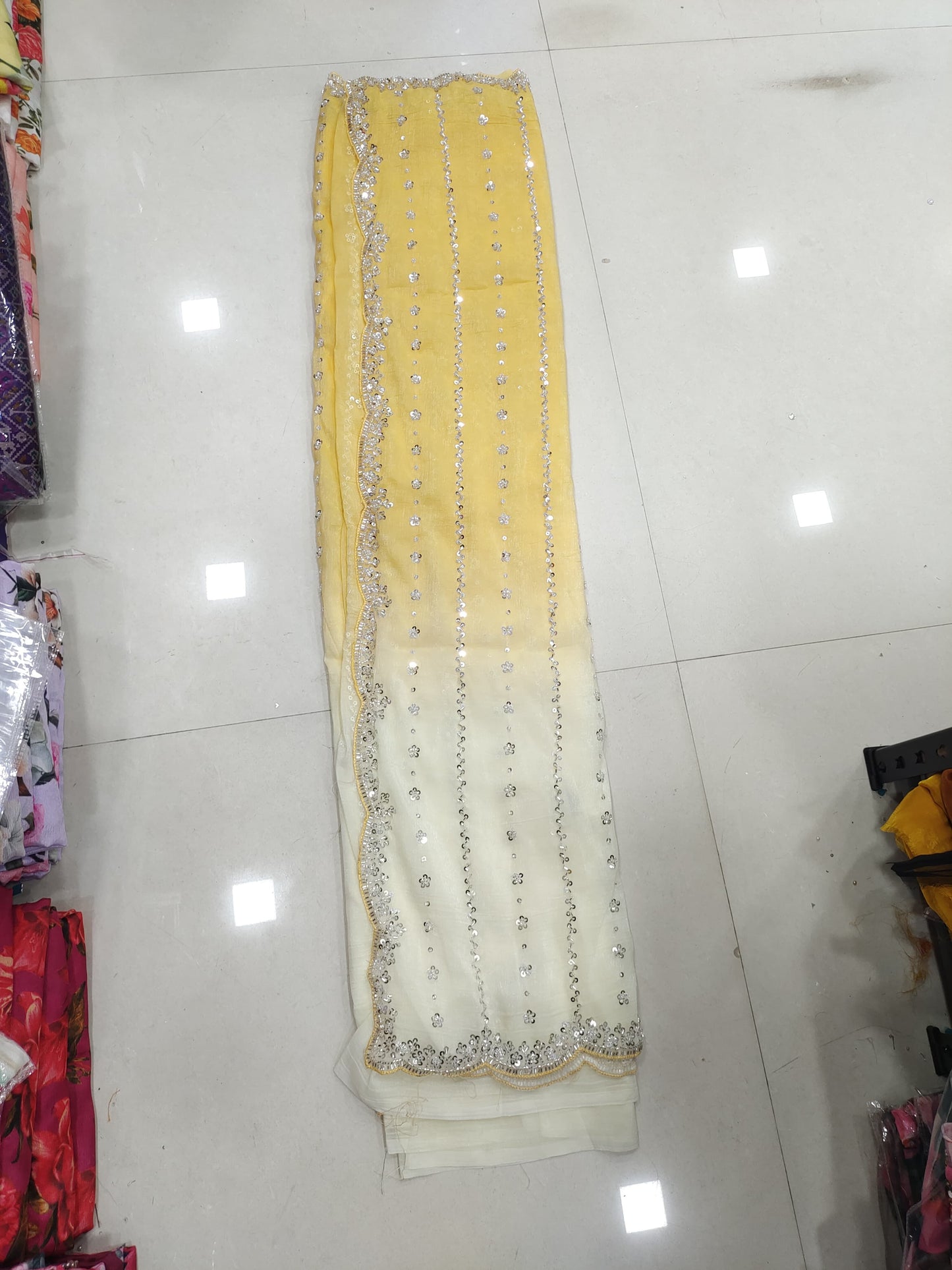 Fandy silk duel shade luxe beads sarees