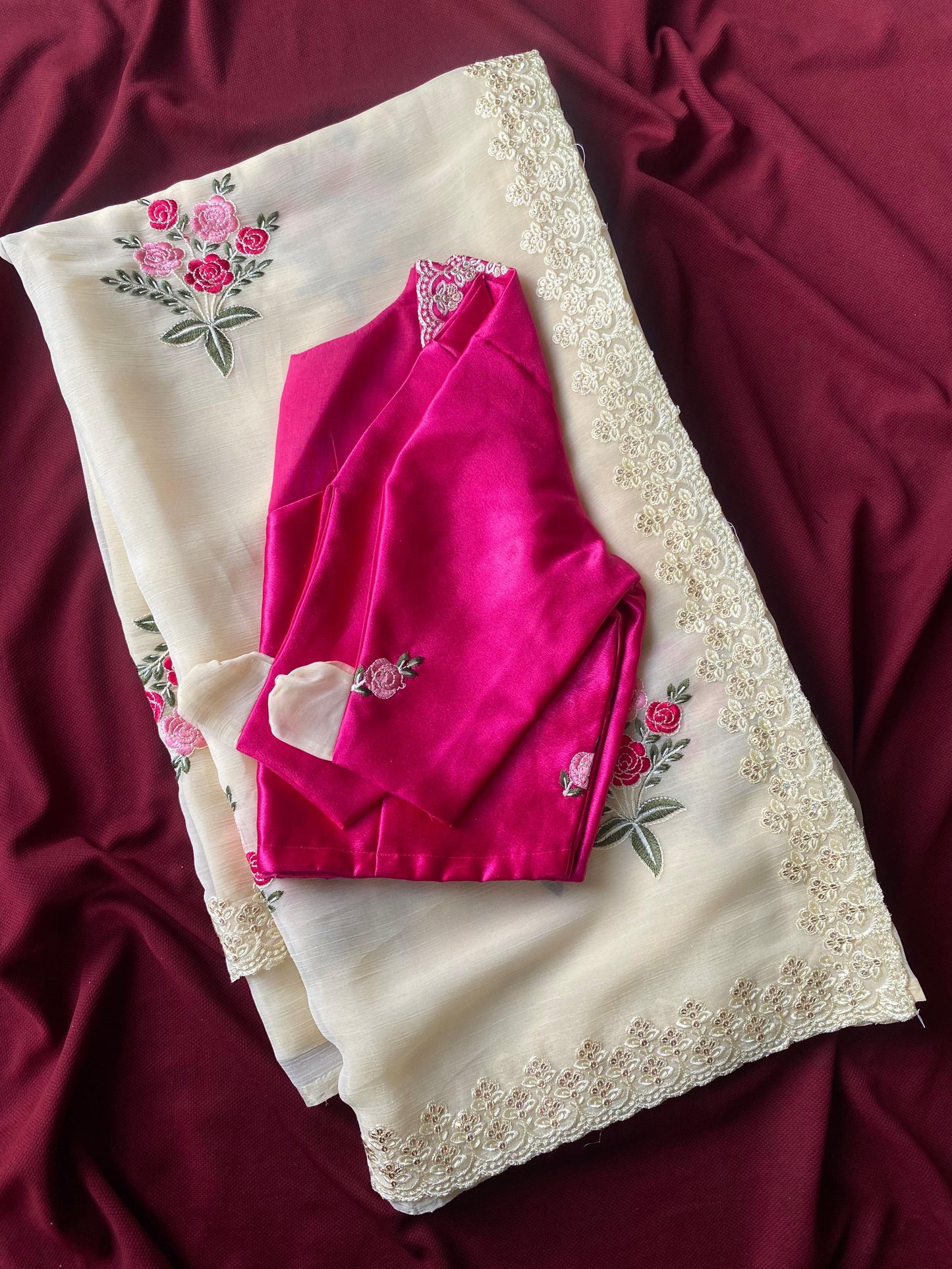 chiffon crush saree with fully stitched Blouse