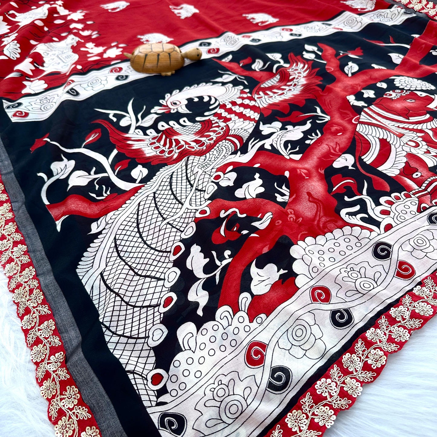 Mul mul cotton Pichwai saree with stitched blouse