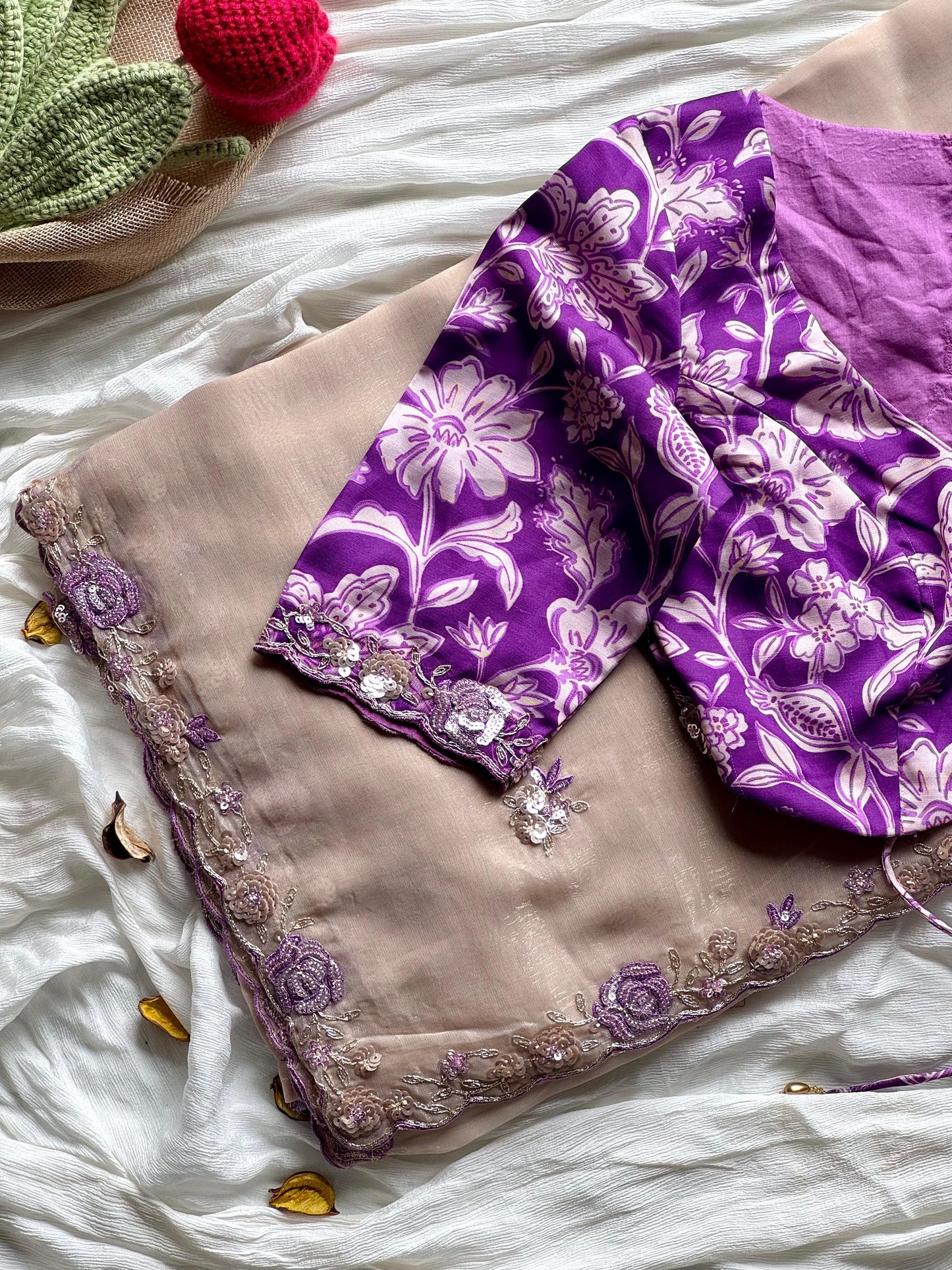 Luxe Roseberry Premium Tissues saree with stitched blouse