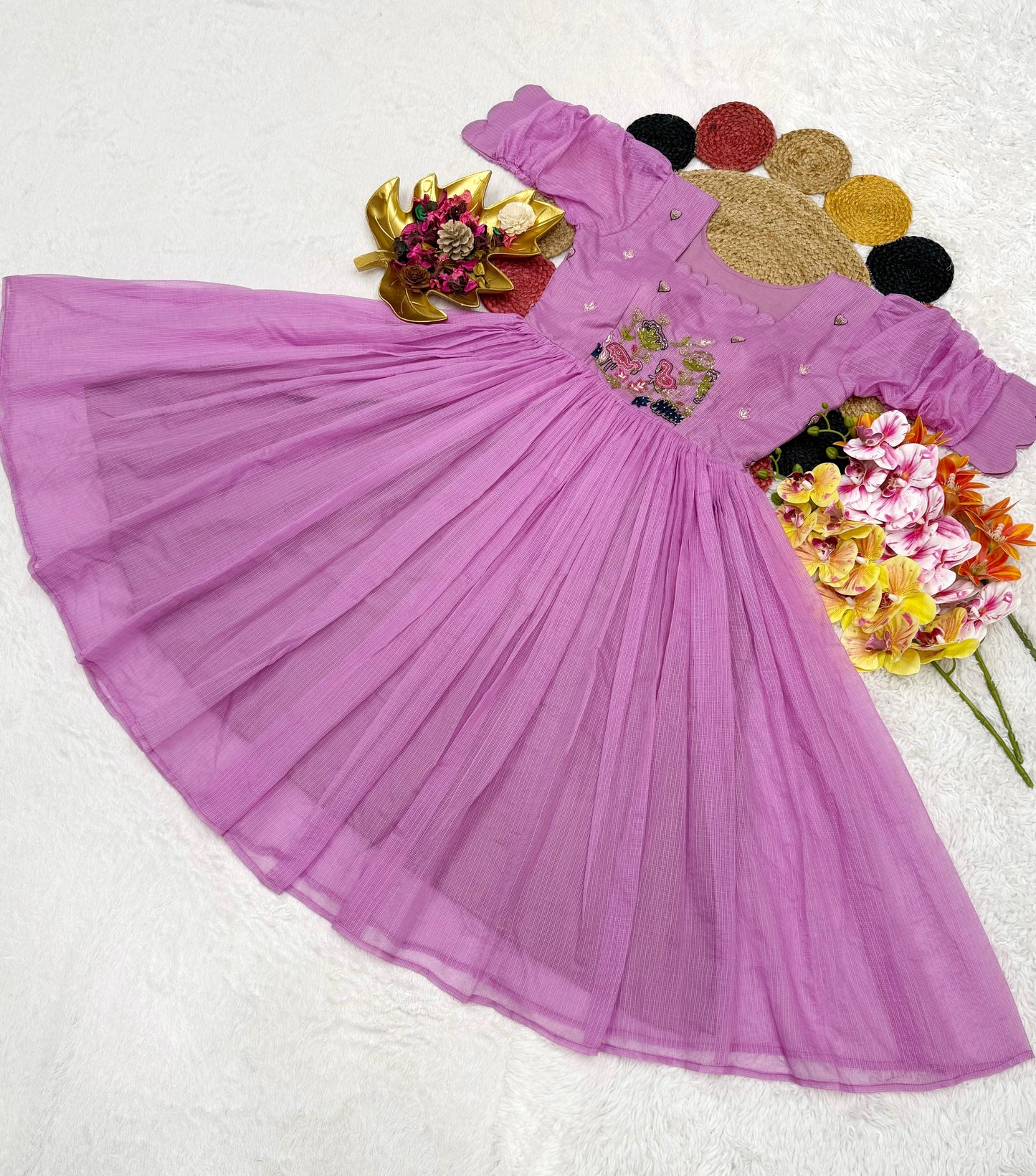 Kora Checks Cotton Maggam work gowns