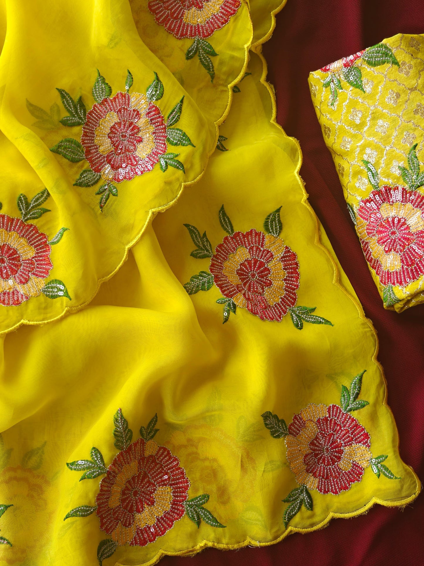 Pure Oraganza Floral Embroidery luxe Saree