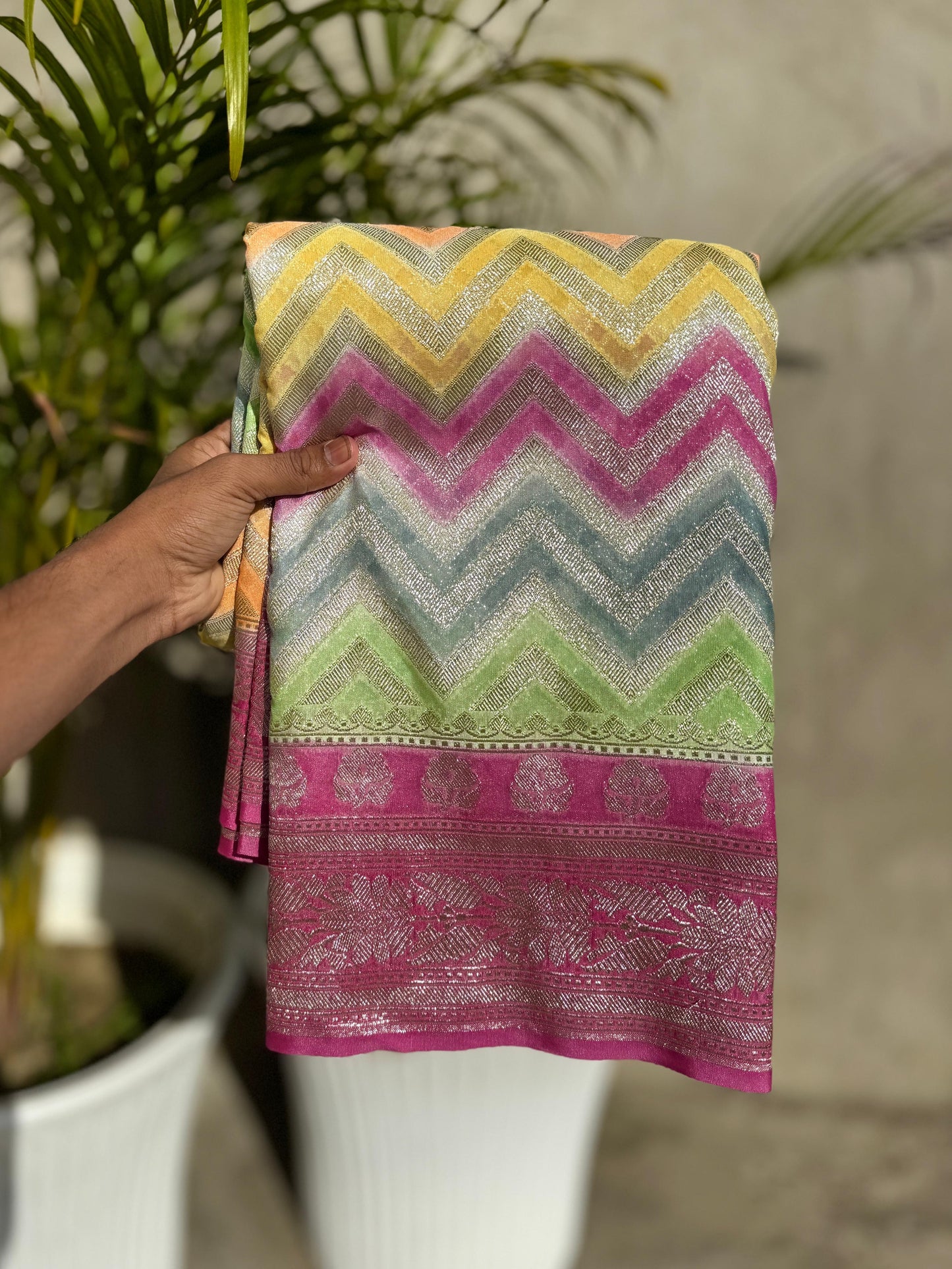 Rainbow Multi Pure Georgette Luxe saree