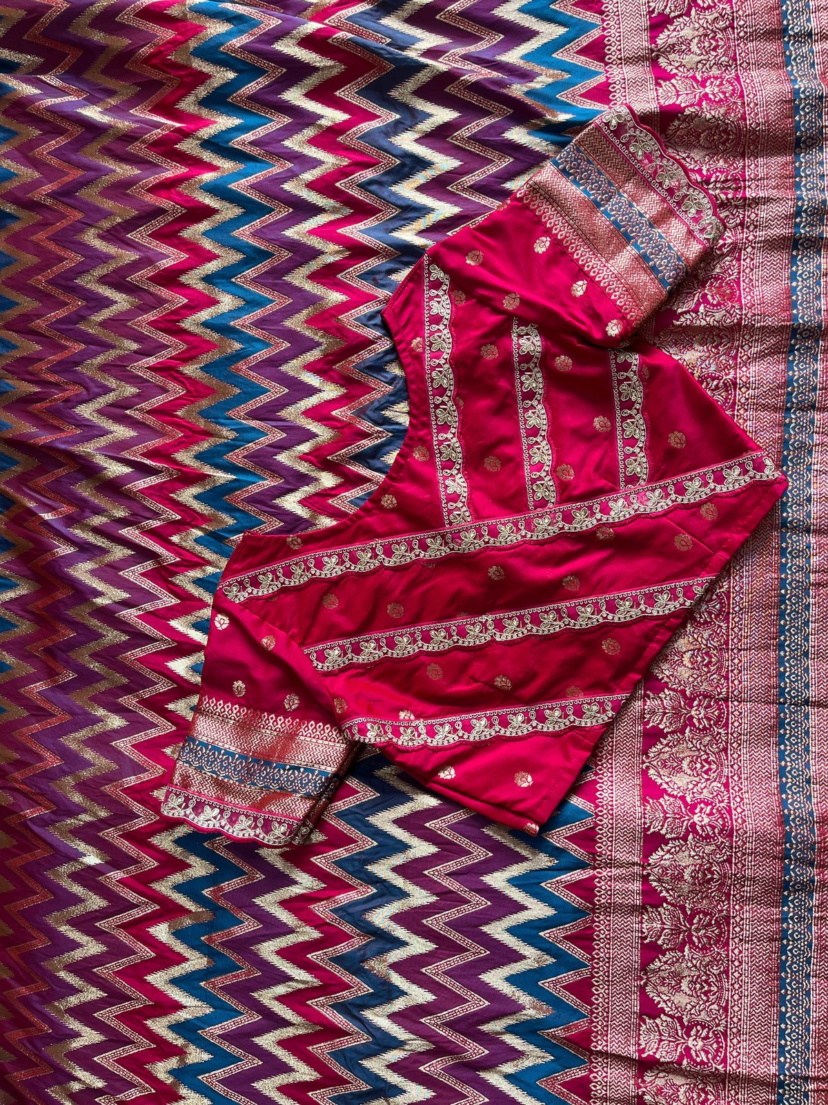 Banarasi Silk Saree with Stitched Blosue with lace (Celebrate inspired)