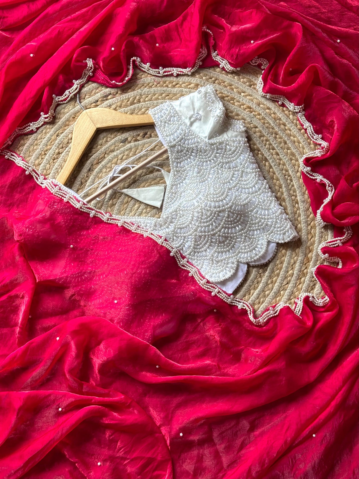 Premium Luxe Handwork saree with Pearl Blouse stitched saree
