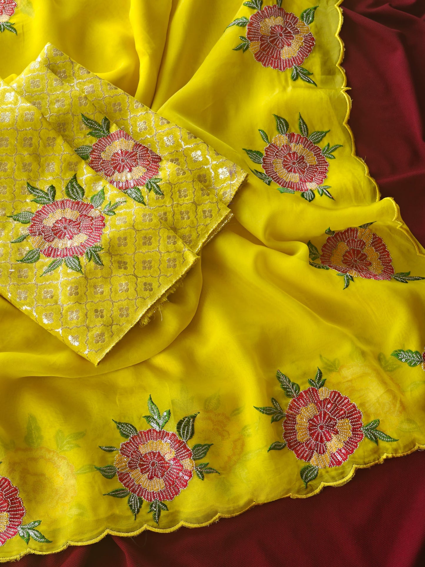 Pure Oraganza Floral Embroidery luxe Saree