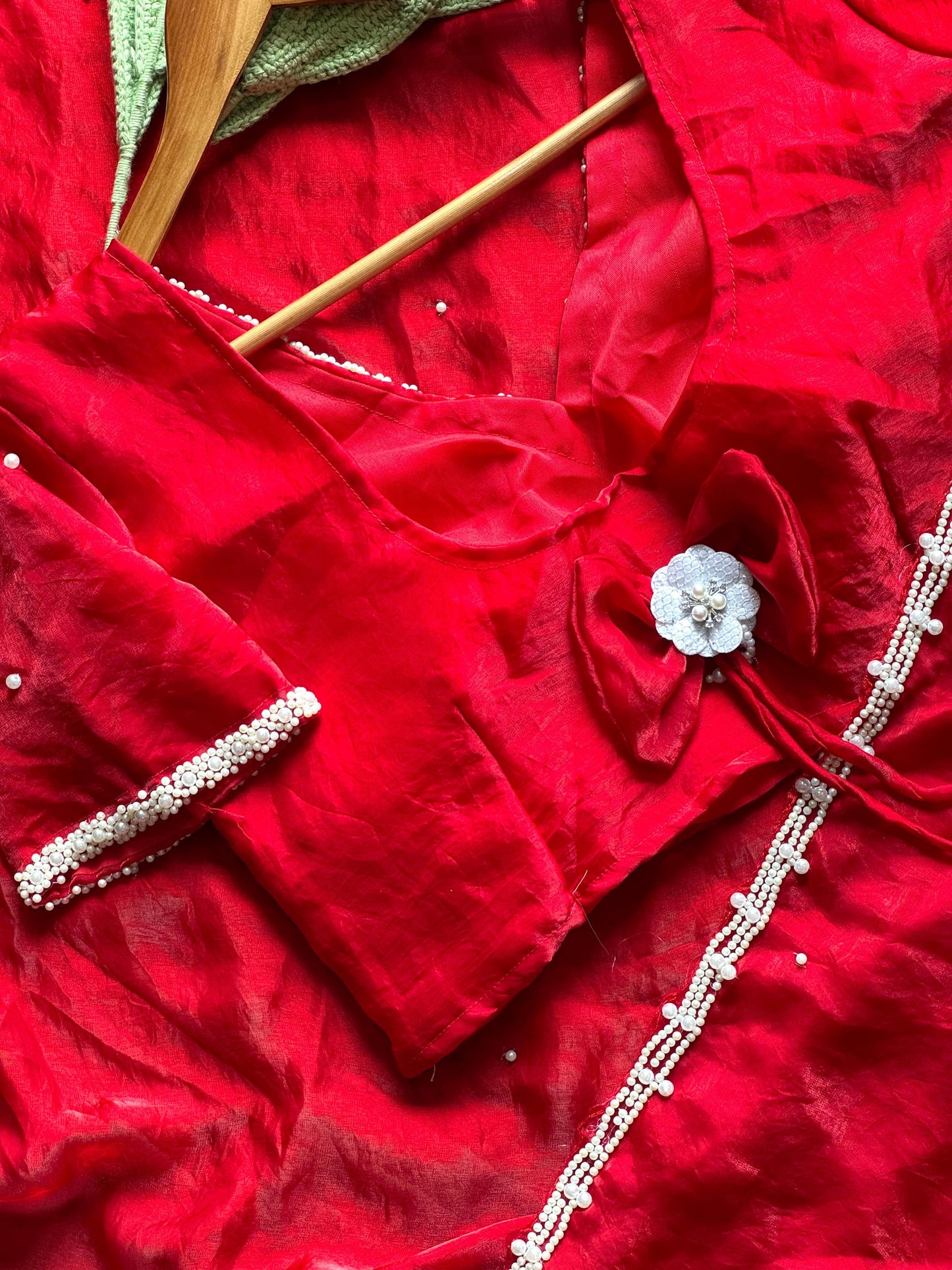 Pearl Work Space Silk Saree with pearl work Stitched Blouse