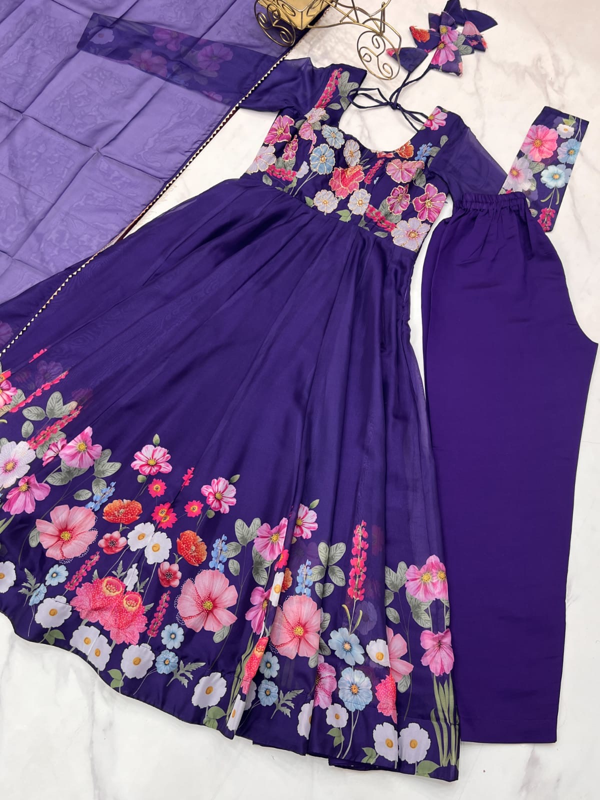 Anarkali Gown 3 Pieces Sets Floral Designer