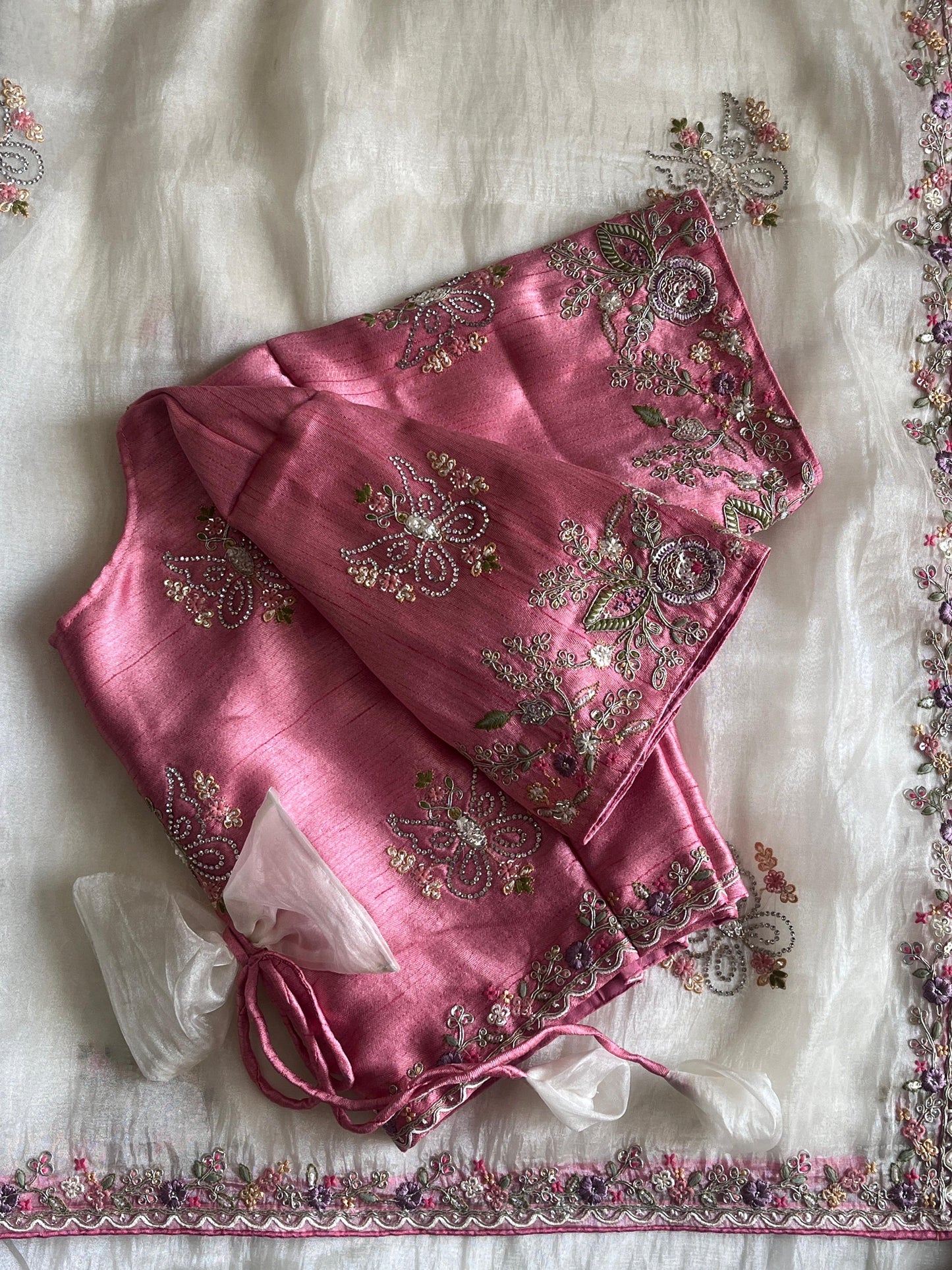 Luxe organza with coding work stitched blouse saree