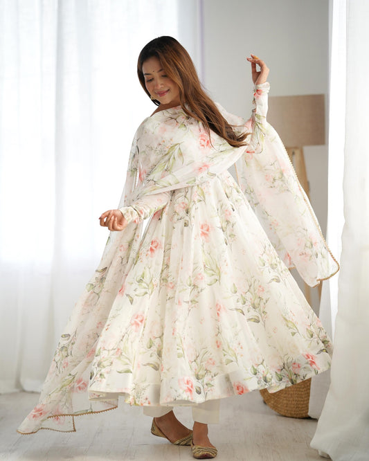 Beautiful Anarkali floral gown for weeding vibes