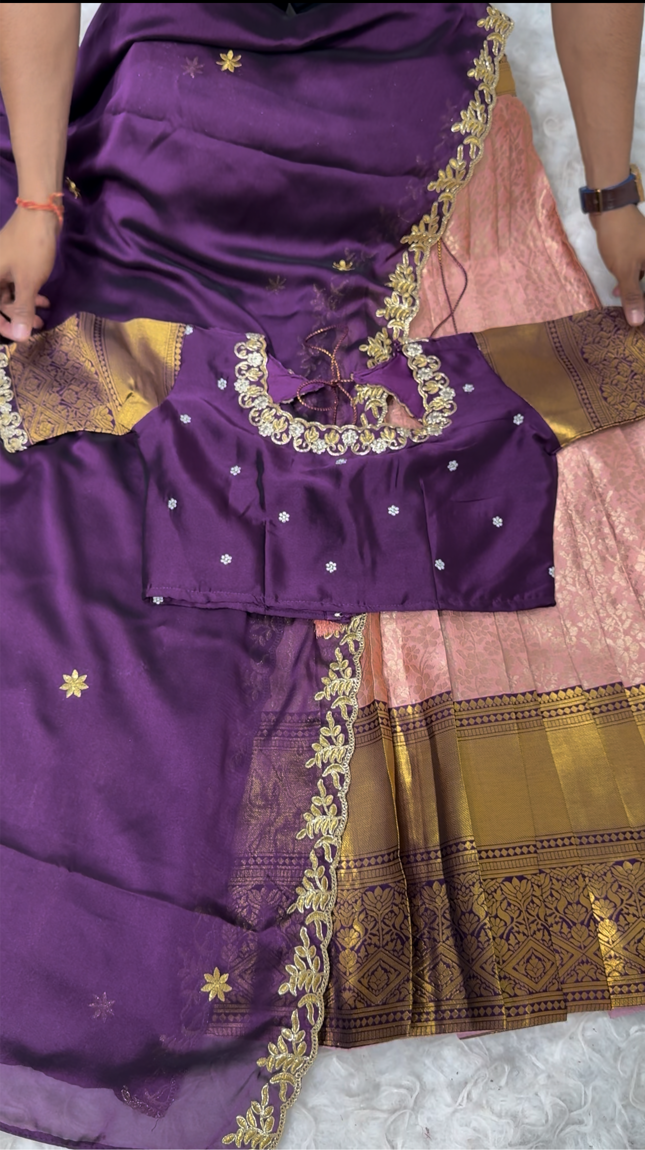 Kanchipuram semi pattu Lehenga with stitched work blouses