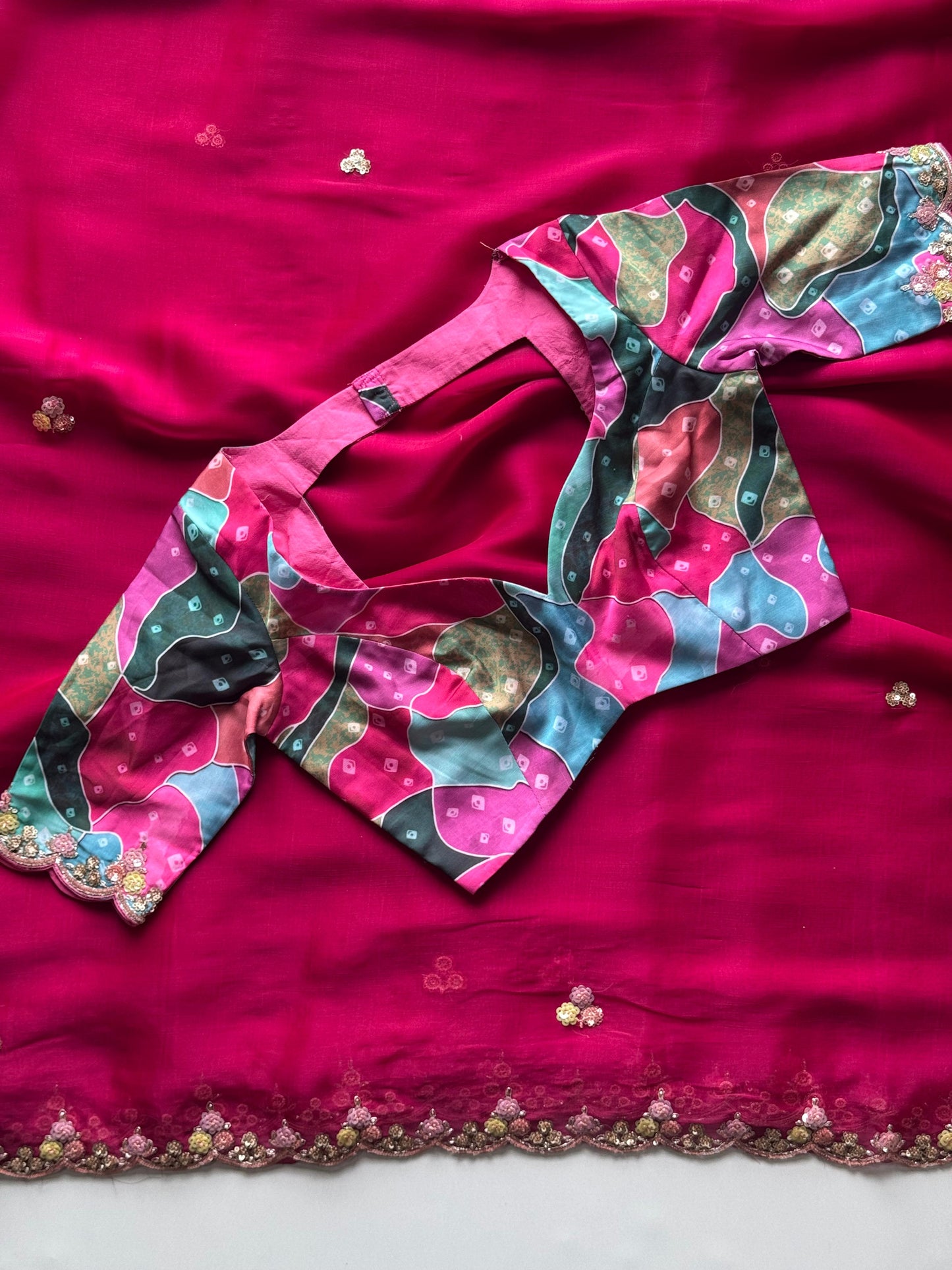 Premium tissue silk saree with coding work & multi colour sequence on all over the saree With Stitched Blouse