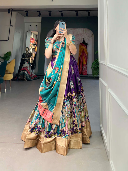 Kalmkari Dola silk Lehengas