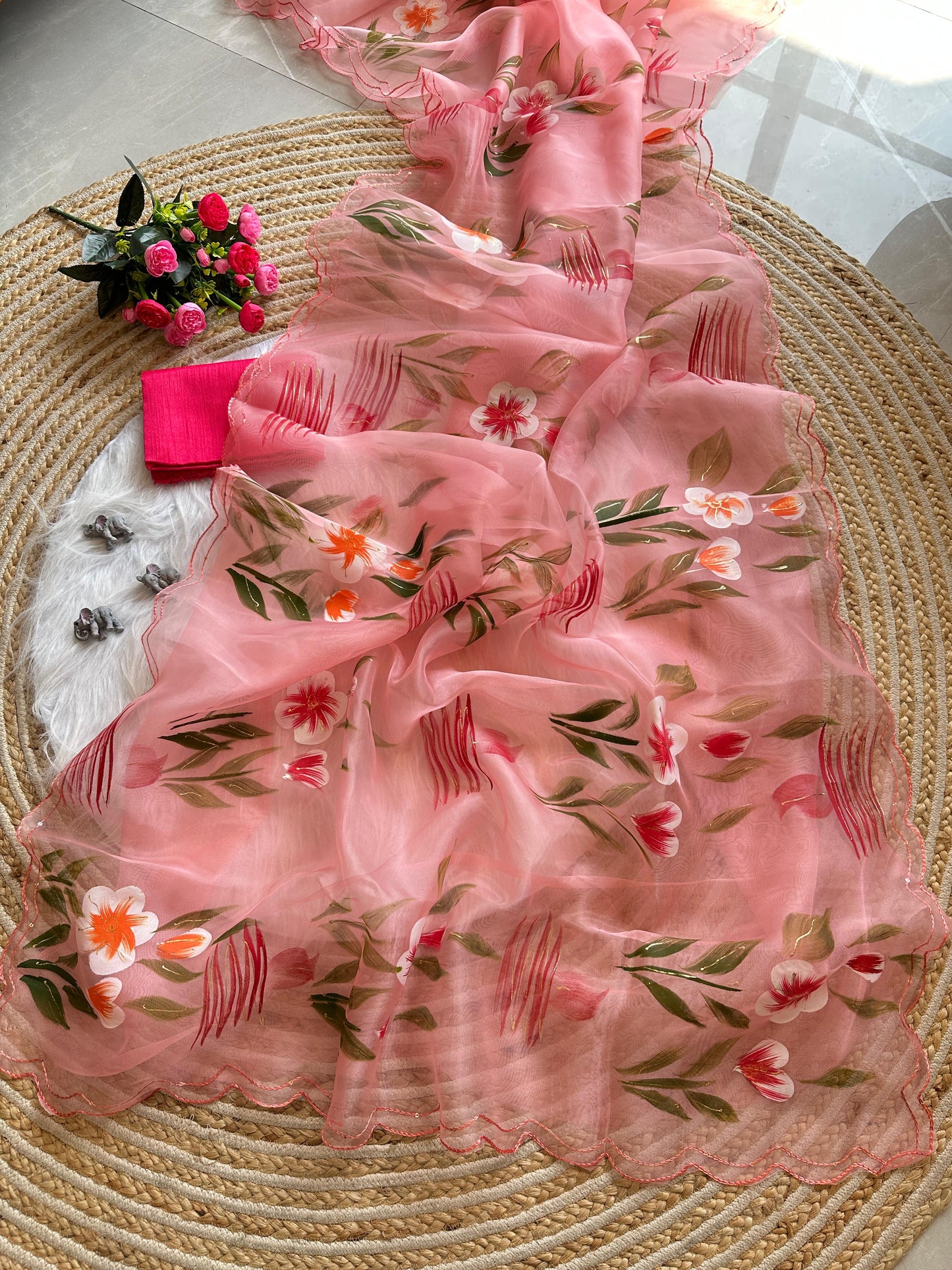 Hand painted Oragnza Classic Sarees