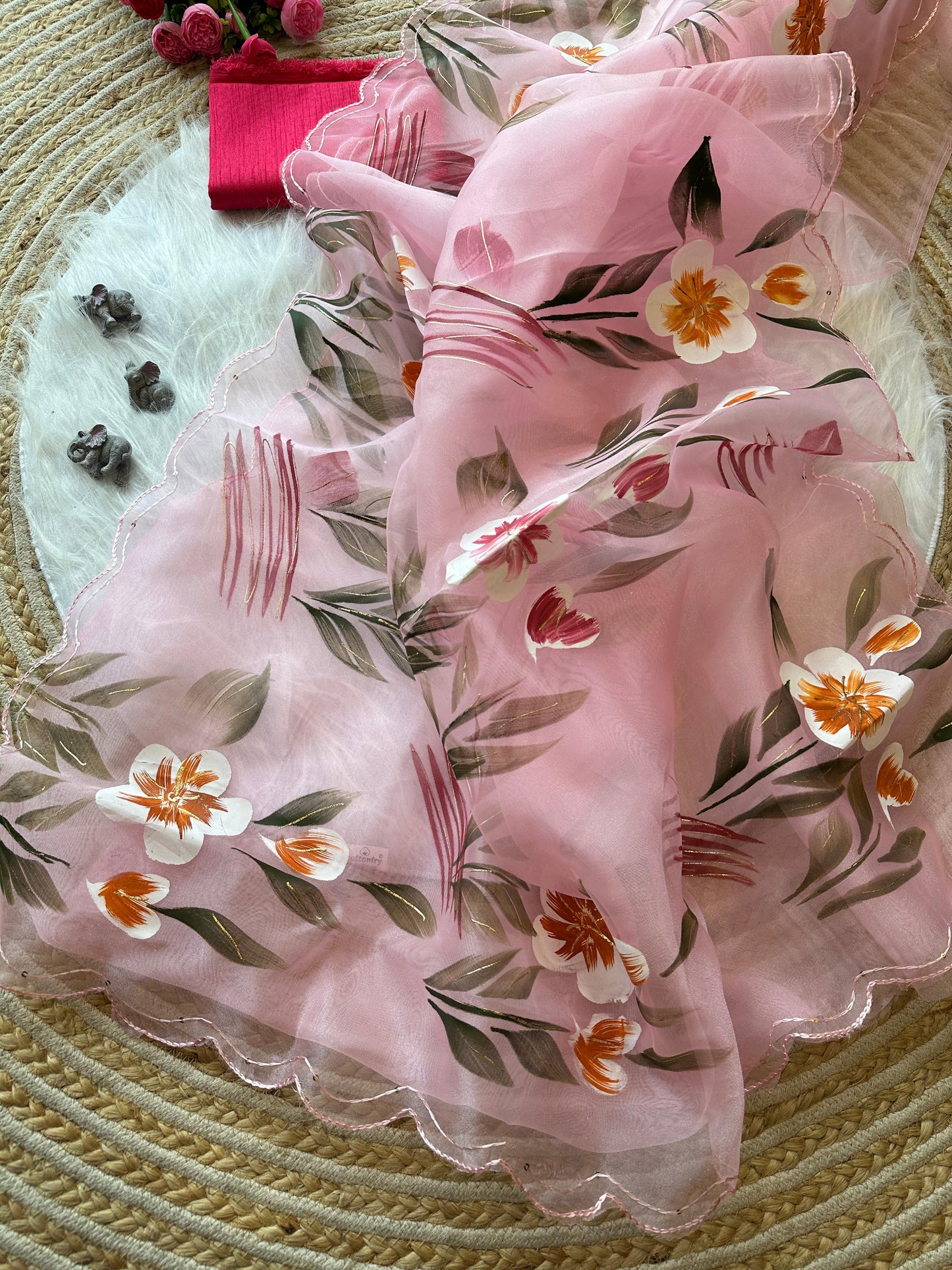 Hand painted Oragnza Classic Sarees