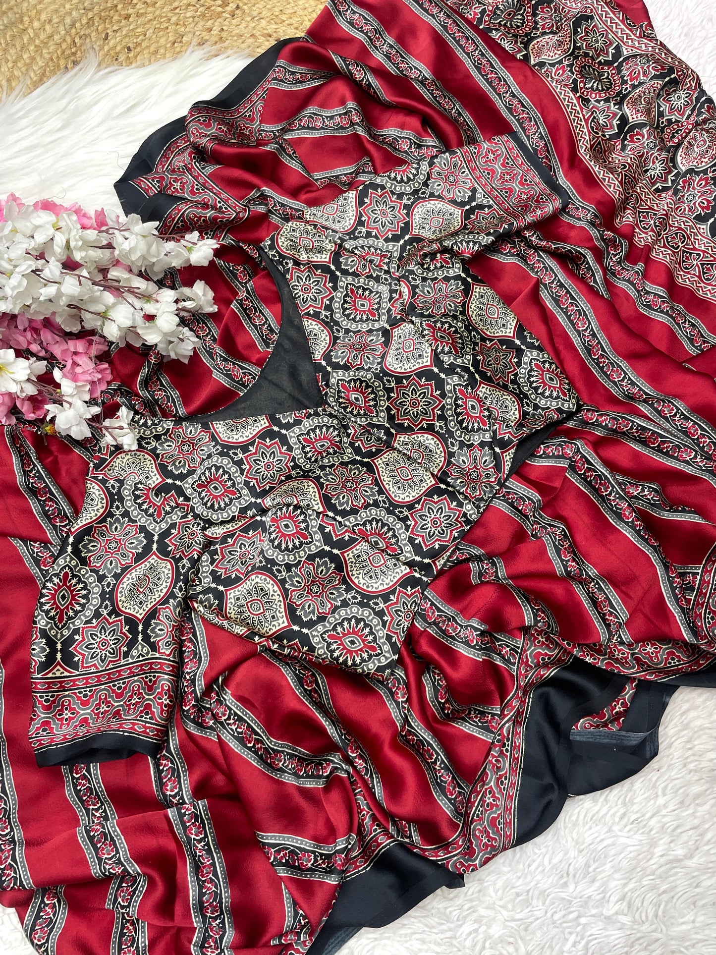 Ajarak Pure Semi Soft Saree With Stitched Blouse budget π