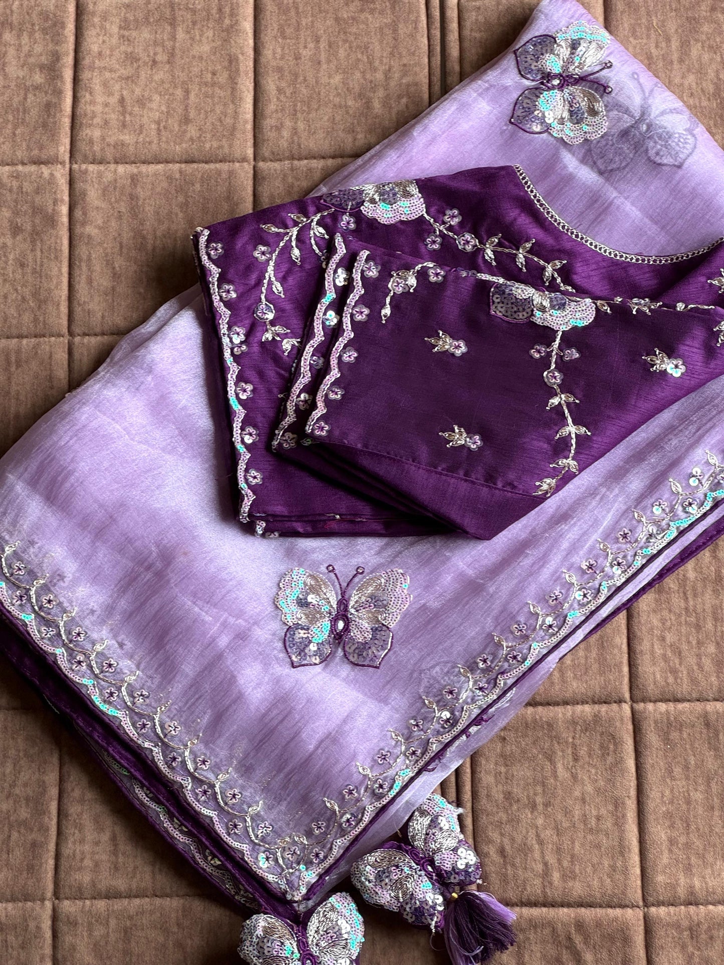 Luxe organza coding saree with stitched blouse