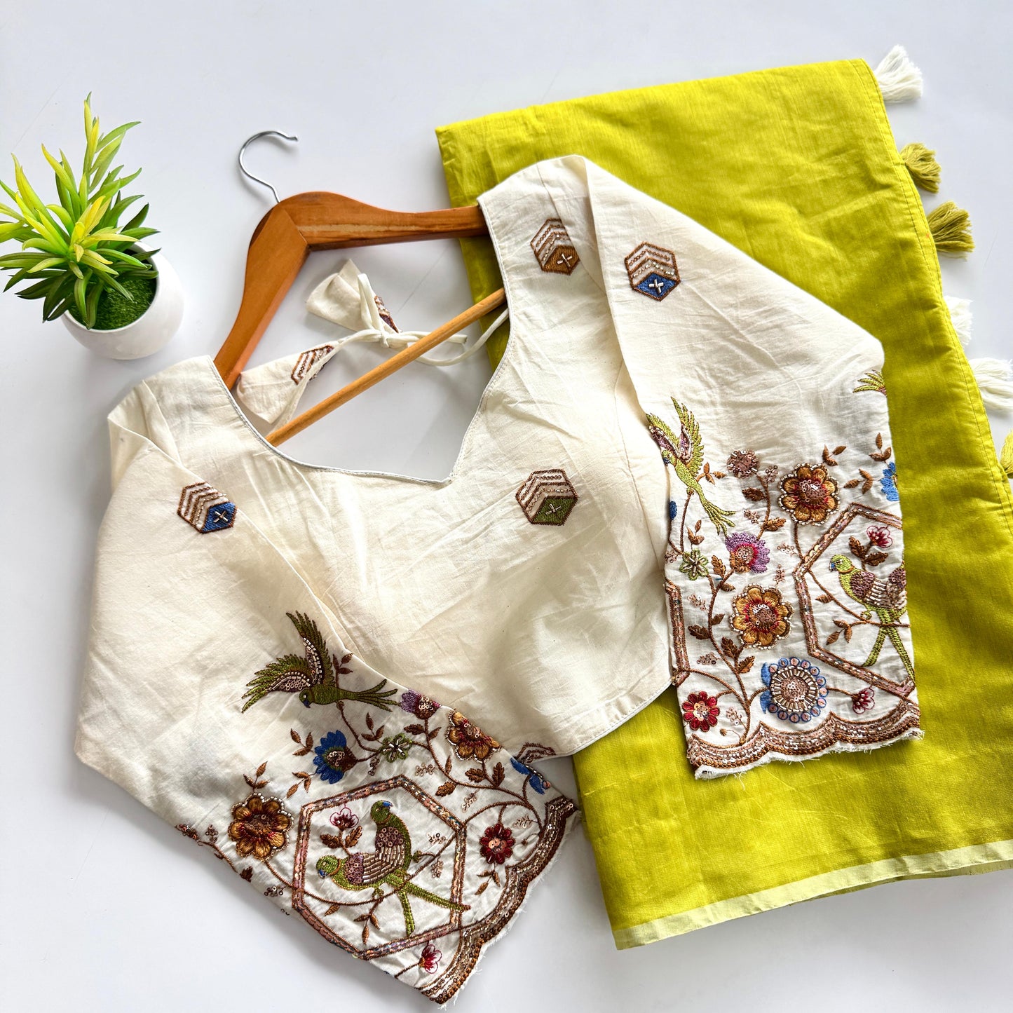 Mul Mul Chanderi cotton saree with stitched blouse