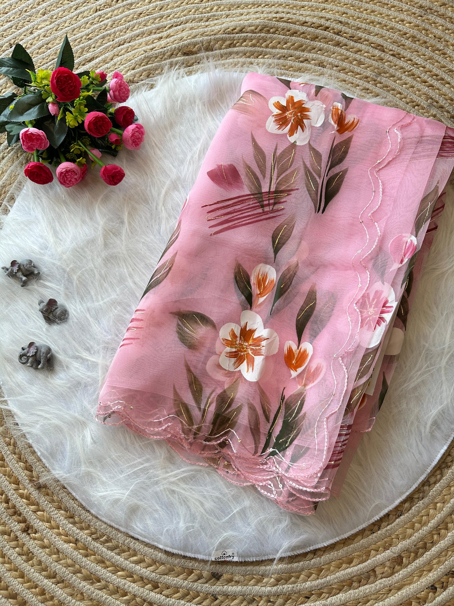 Hand painted Oragnza Classic Sarees