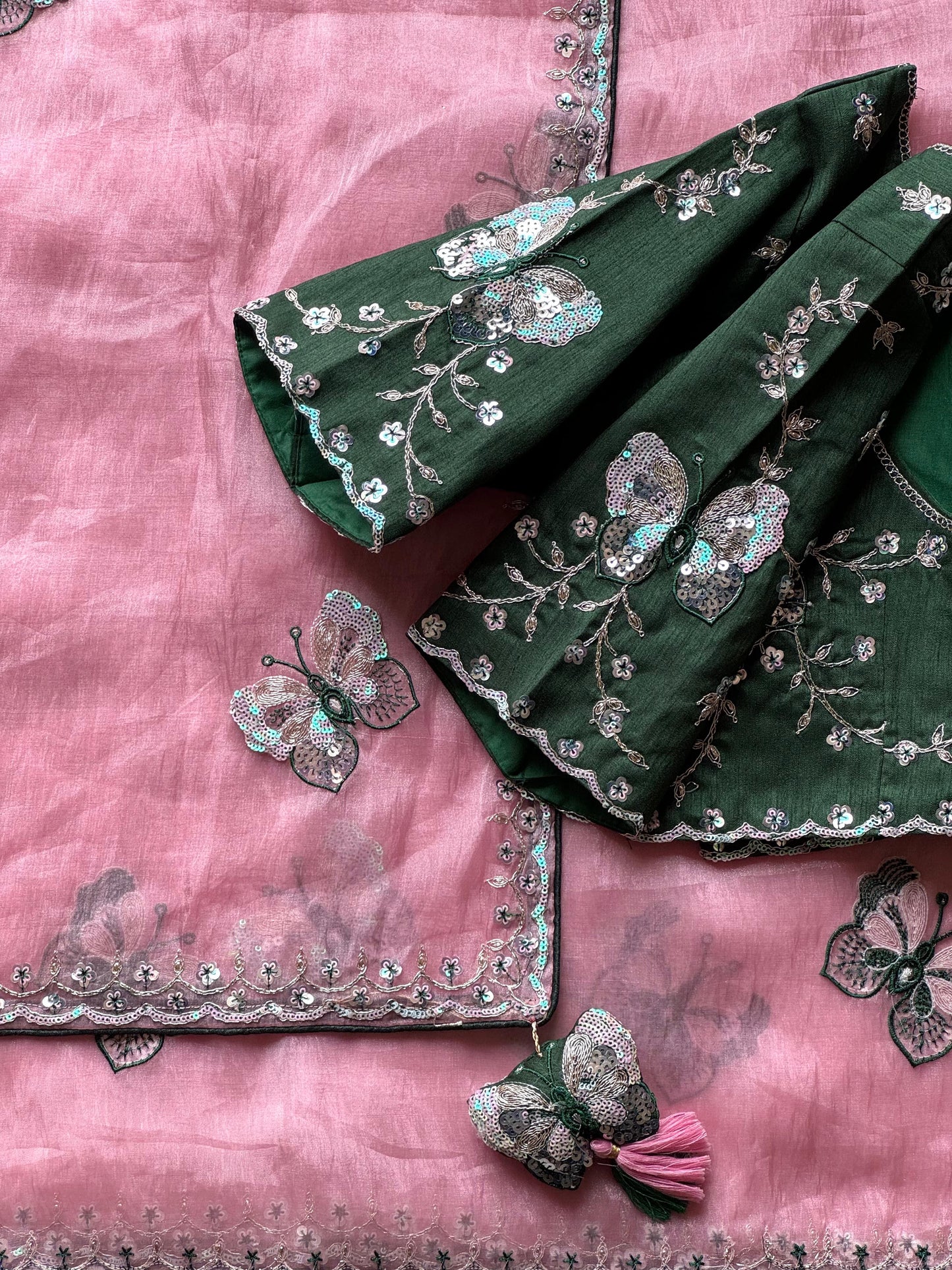 Luxe organza coding saree with stitched blouse