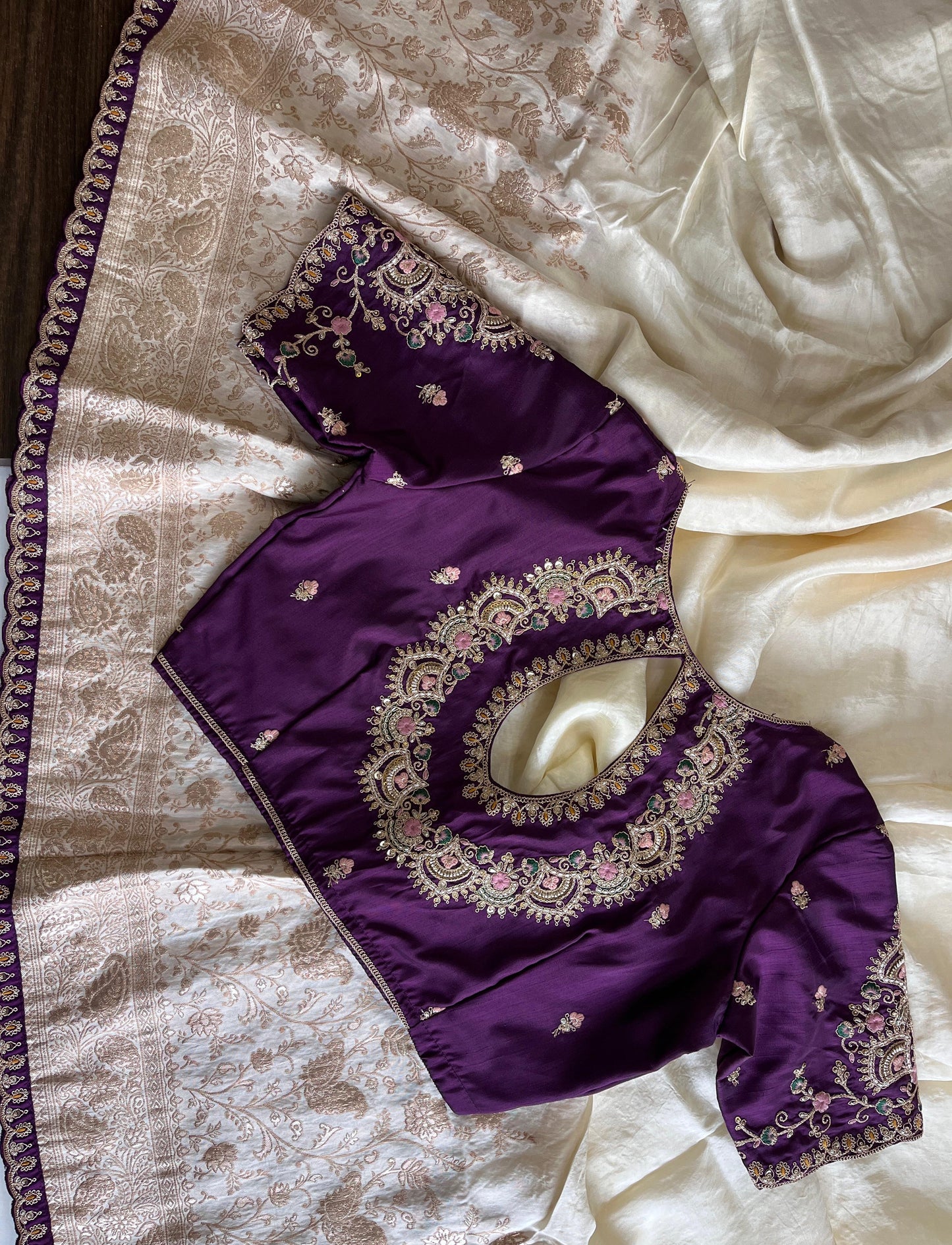 Luxe Banarasi saree with stitched blouse