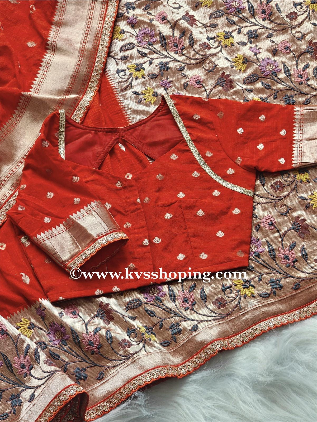 Pure Viscose raw silk with Bandhej print with stitched blouse (Celebrate inspired)