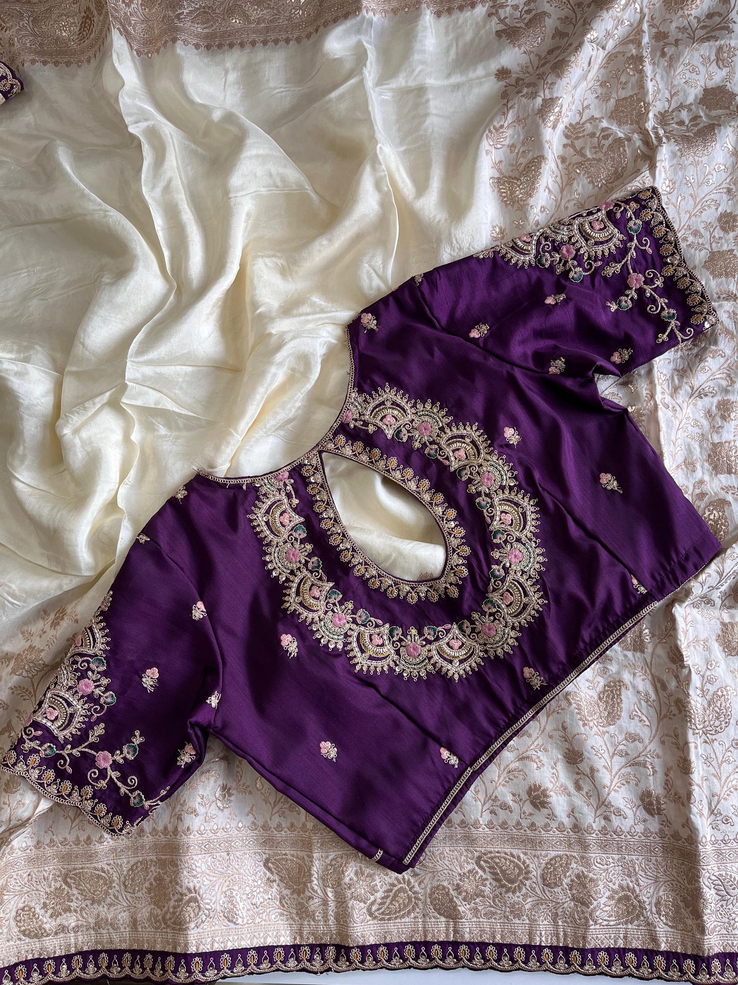 Luxe Banarasi saree with stitched blouse