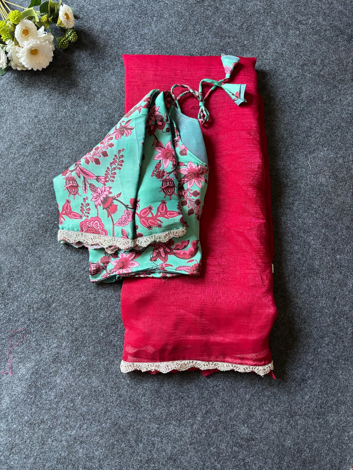 Thread model Blouse Candy Crush saree with stitched