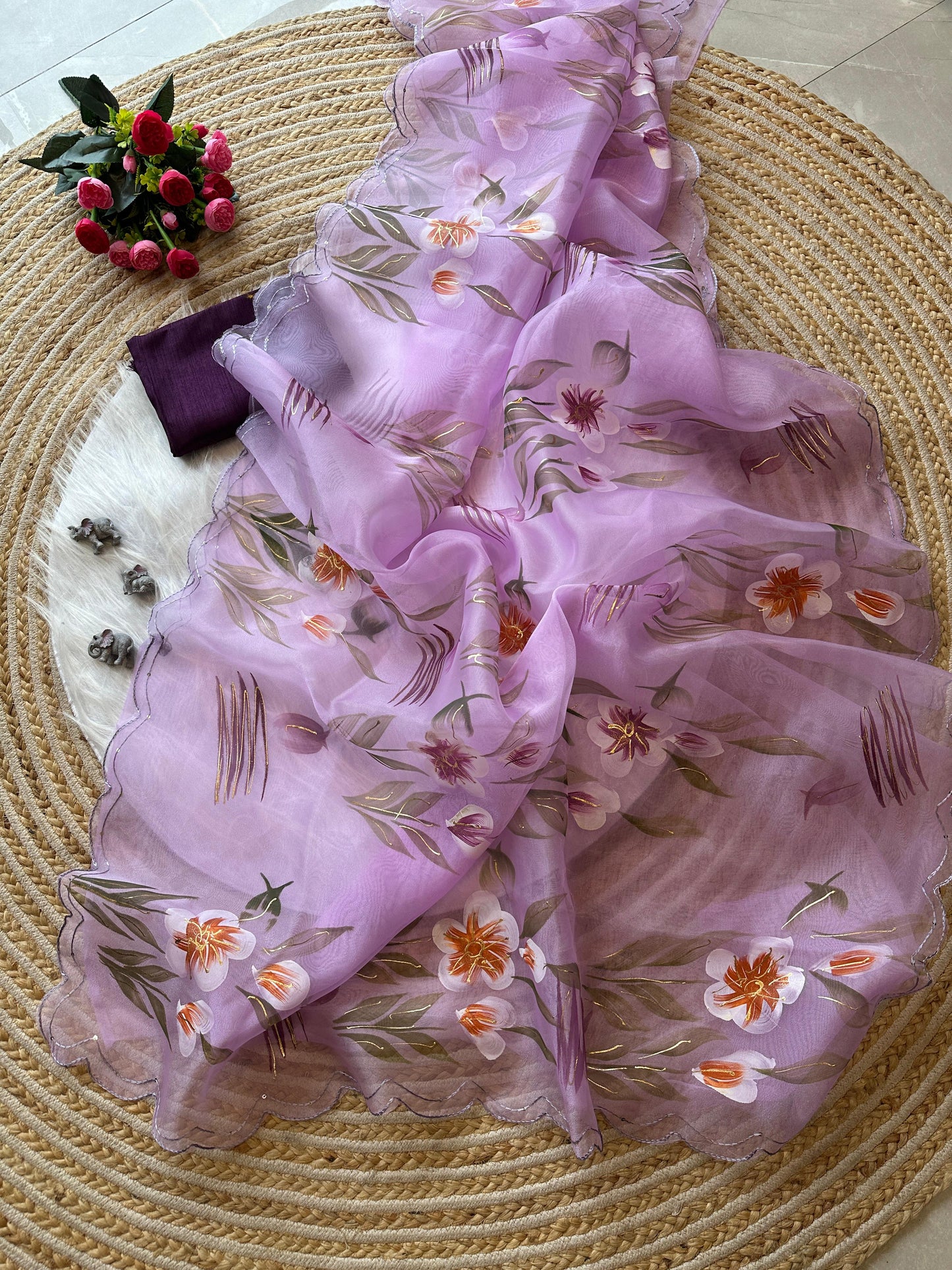 Hand painted Oragnza Classic Sarees