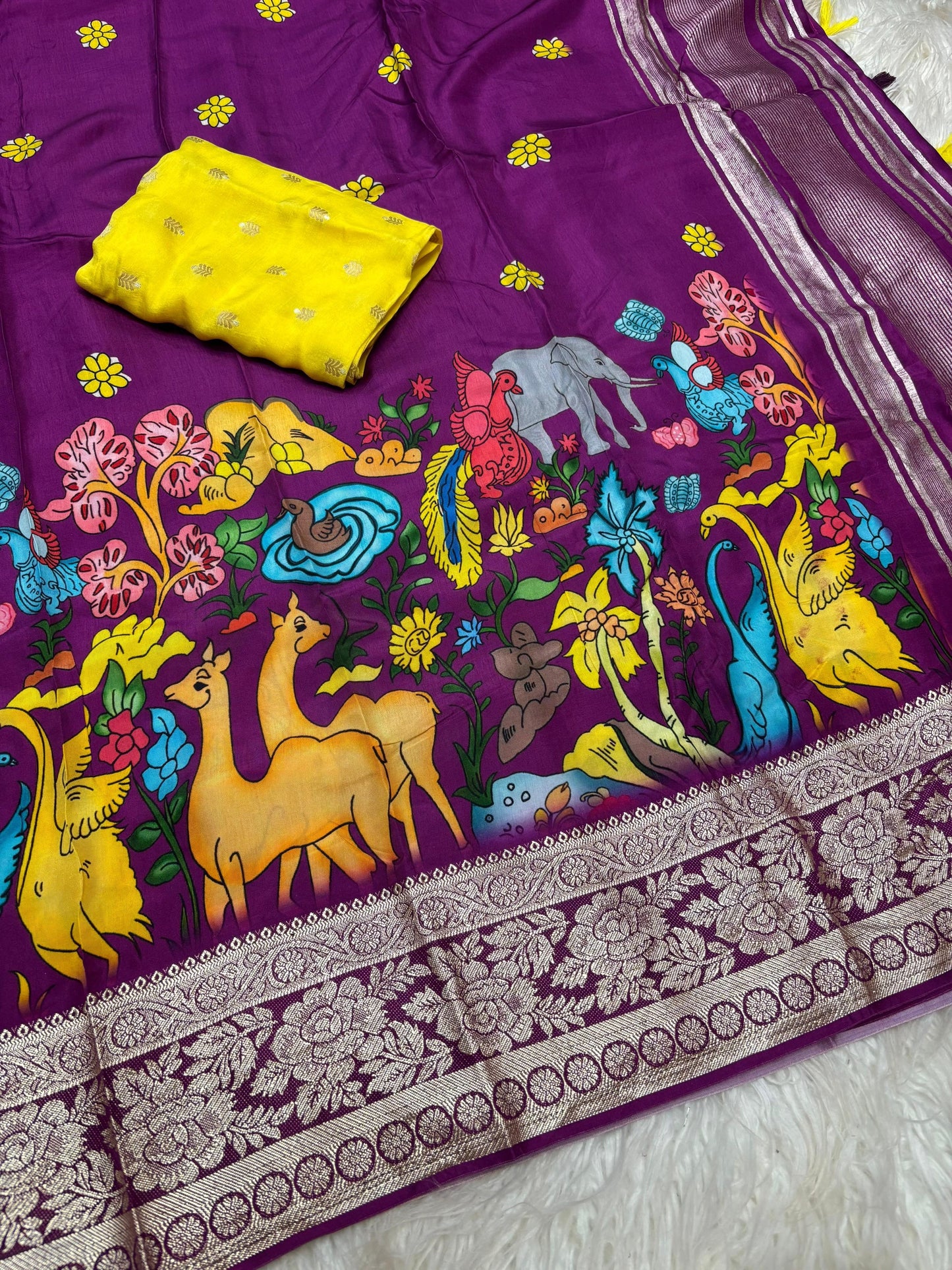 Tusser Kalmkari classic sarees