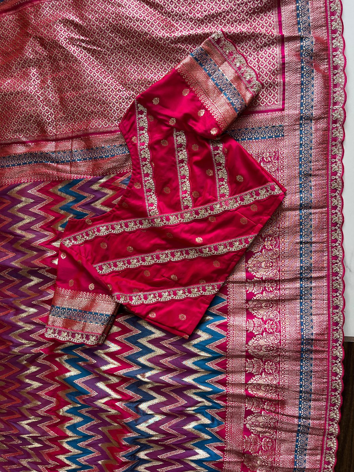 Banarasi Silk Saree with Stitched Blosue with lace (Celebrate inspired)