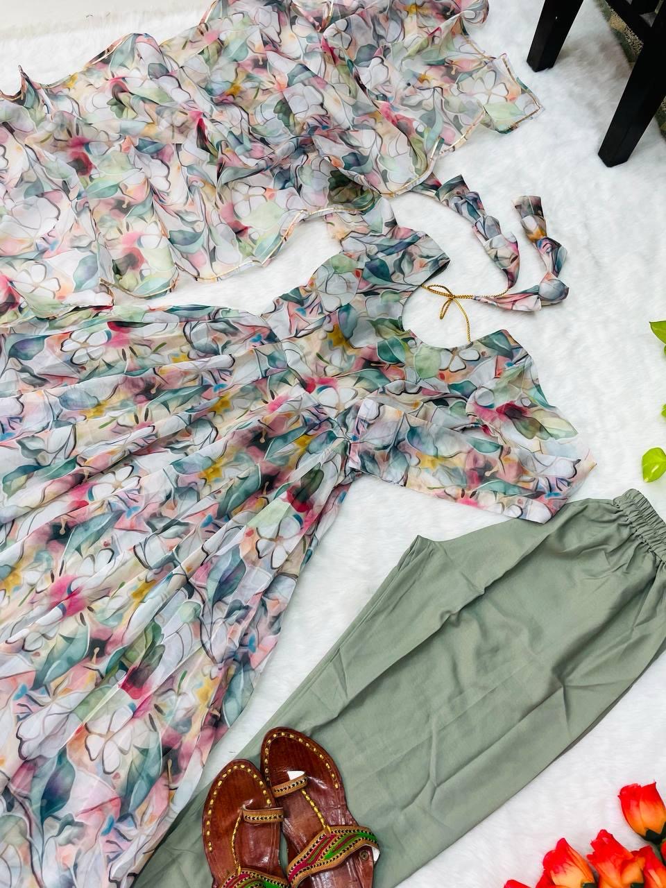Gown Febrics Organza Taby Silk Heavy Quality Fabric With Digital Print And Full Sleeve
