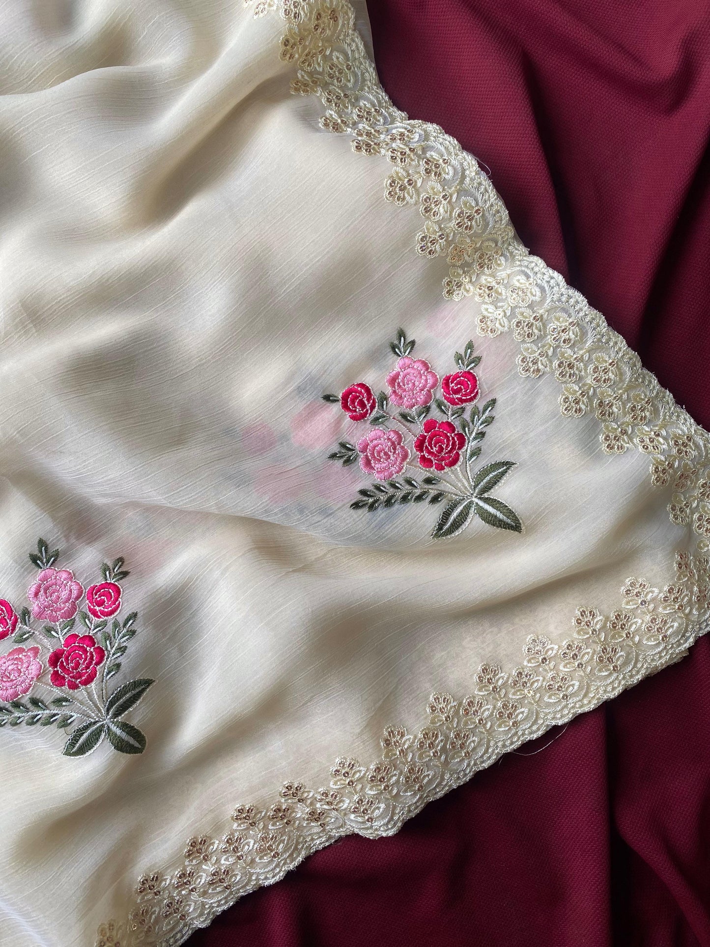 chiffon crush saree with fully stitched Blouse