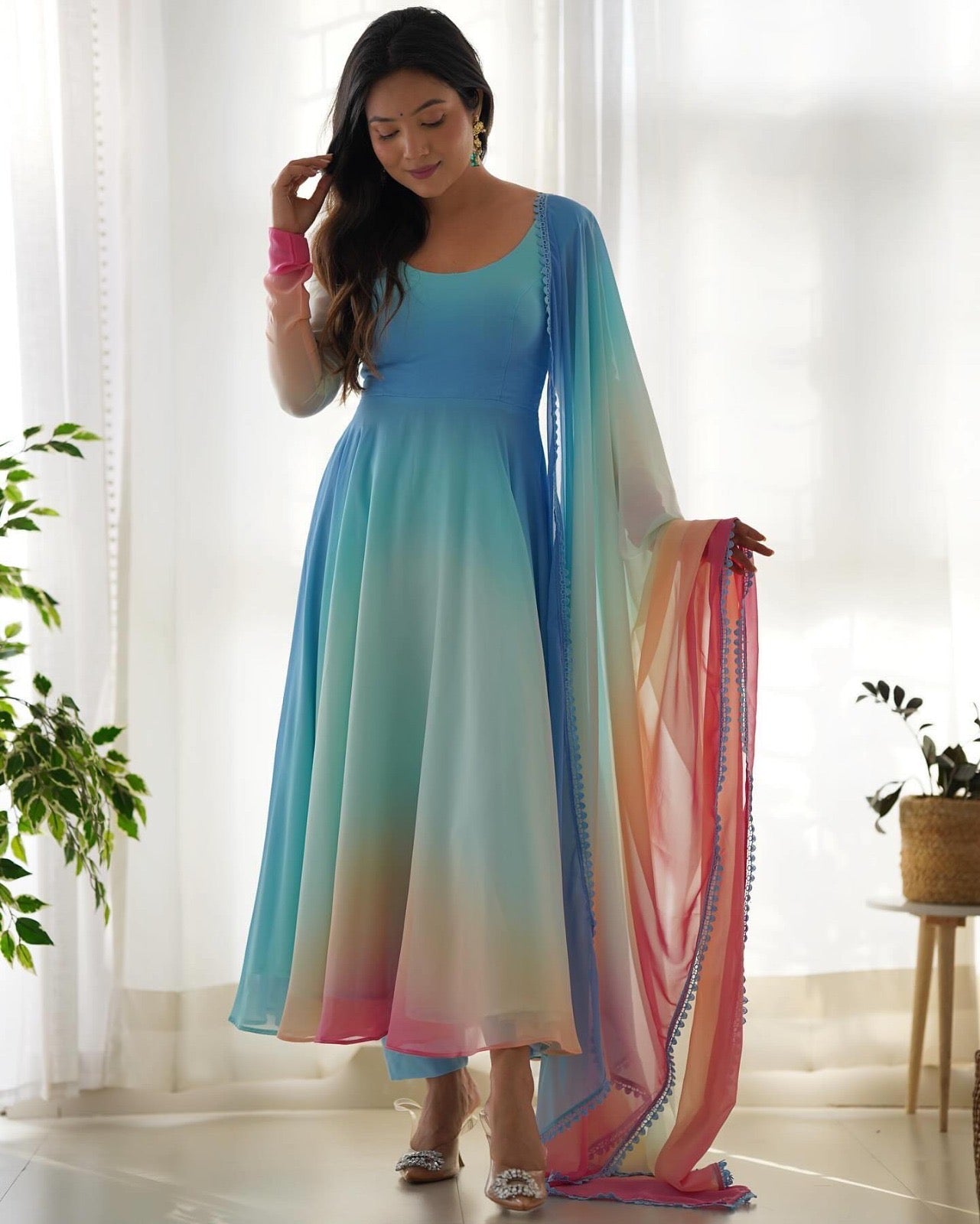 Rainbow Colour Anarkali Gowns