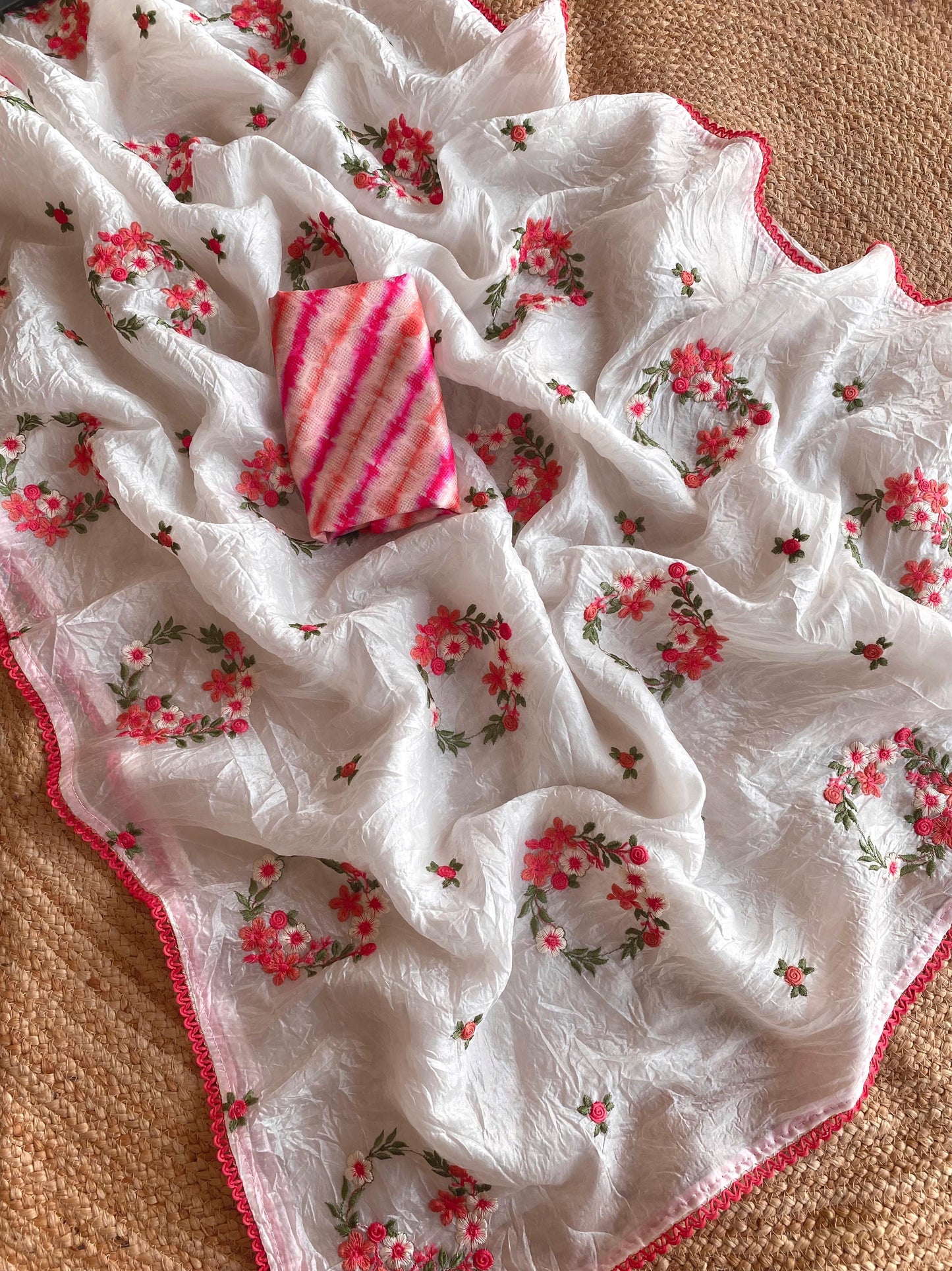 Paper crush saree with embroidery all over budget