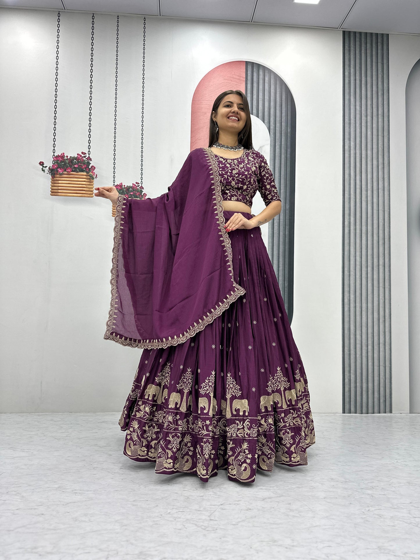 Machine Embroidery Lehengas