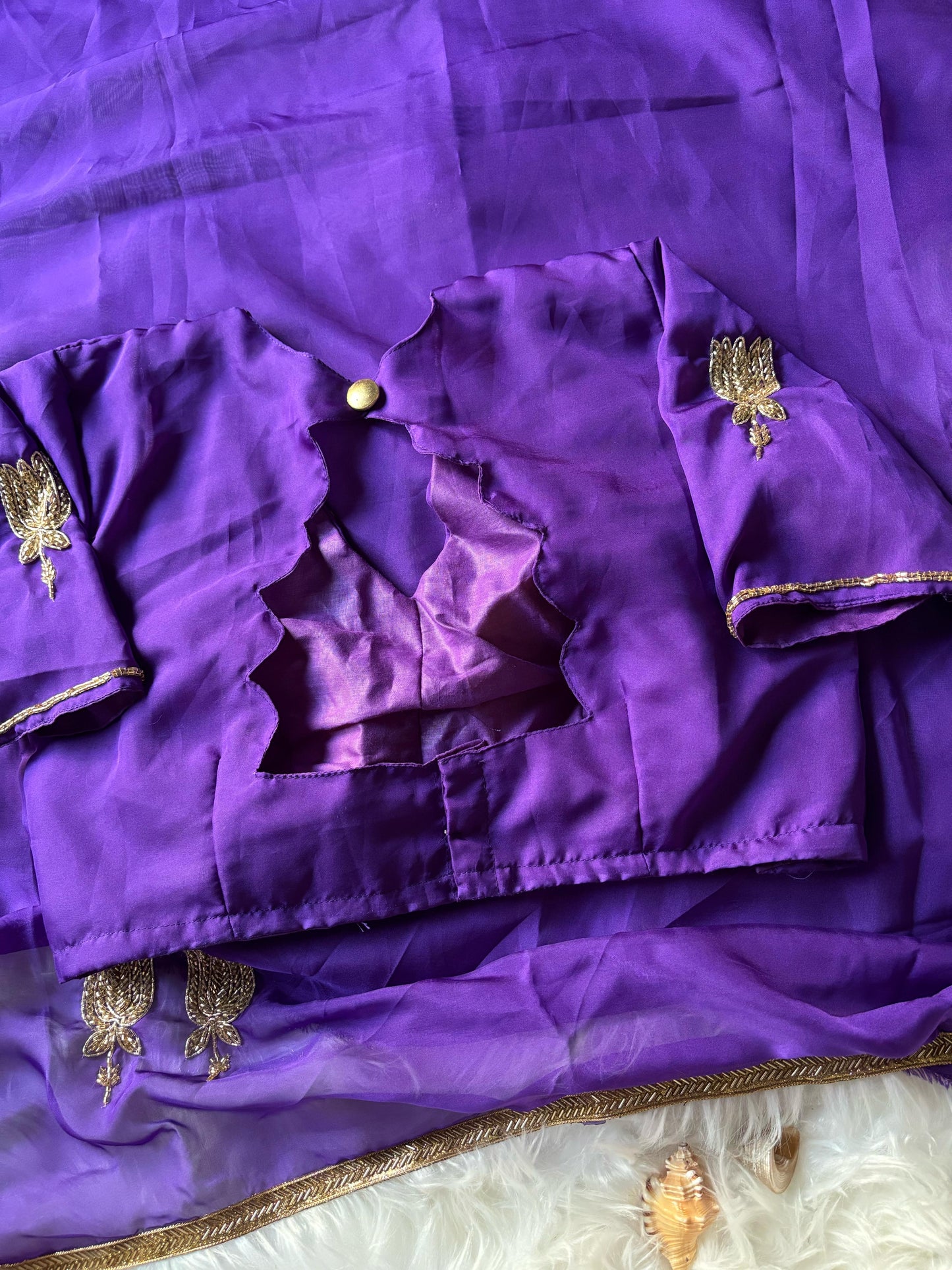 Celebrity Inspired Handcrafted saree with stitched blouse Luxe
