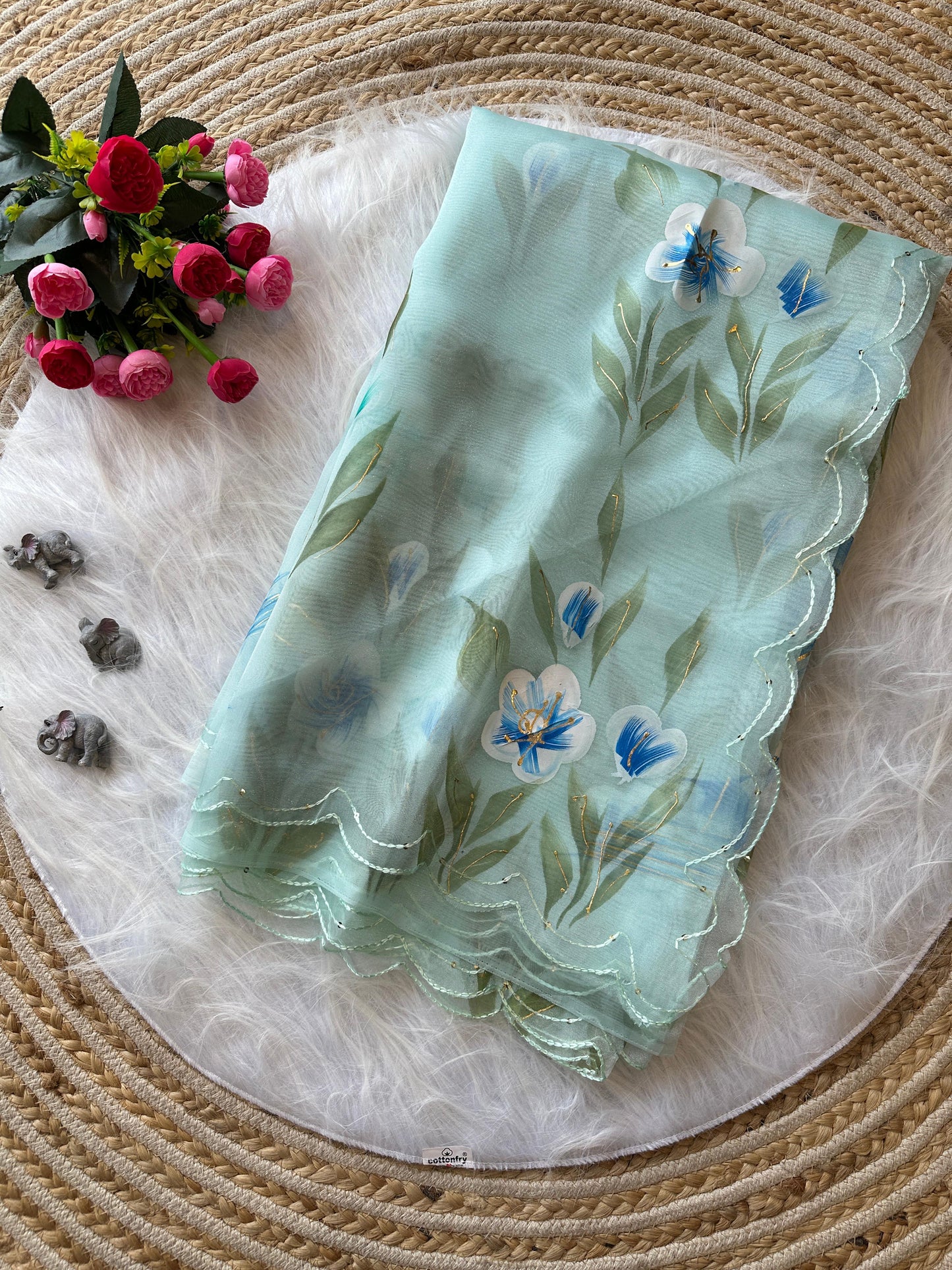 Hand painted Oragnza Classic Sarees