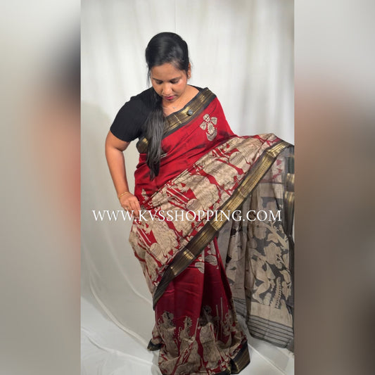 Pure Vintage Mashru Mangalgiri Kalamkari saree