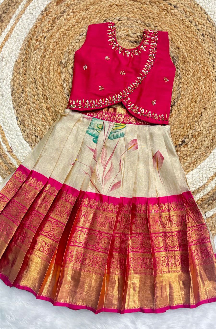 Soft Semi Kanchi maggam Kids Sets